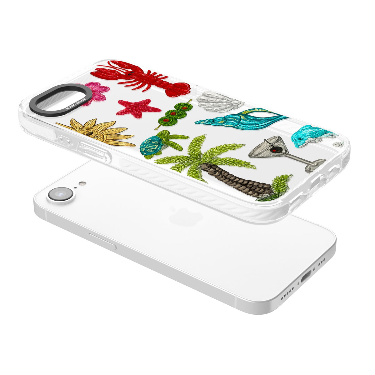 Painted Coastal Pattern iPhone 16e / iPhone 17e Impact Clear Phone Case angled