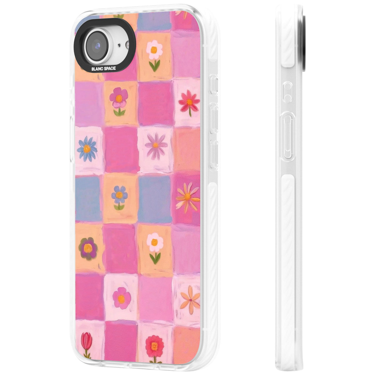 Pastel Flower Patchwork iPhone 16e / iPhone 17e Impact Clear Phone Case side