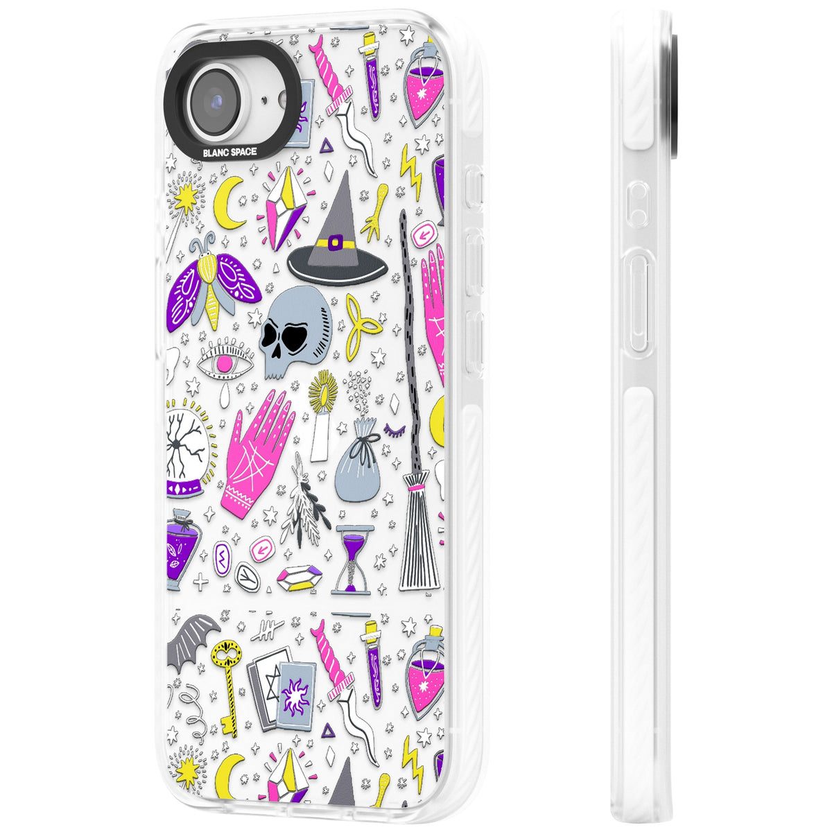 Black Magic Pattern iPhone 16e / iPhone 17e Impact Clear Phone Case side