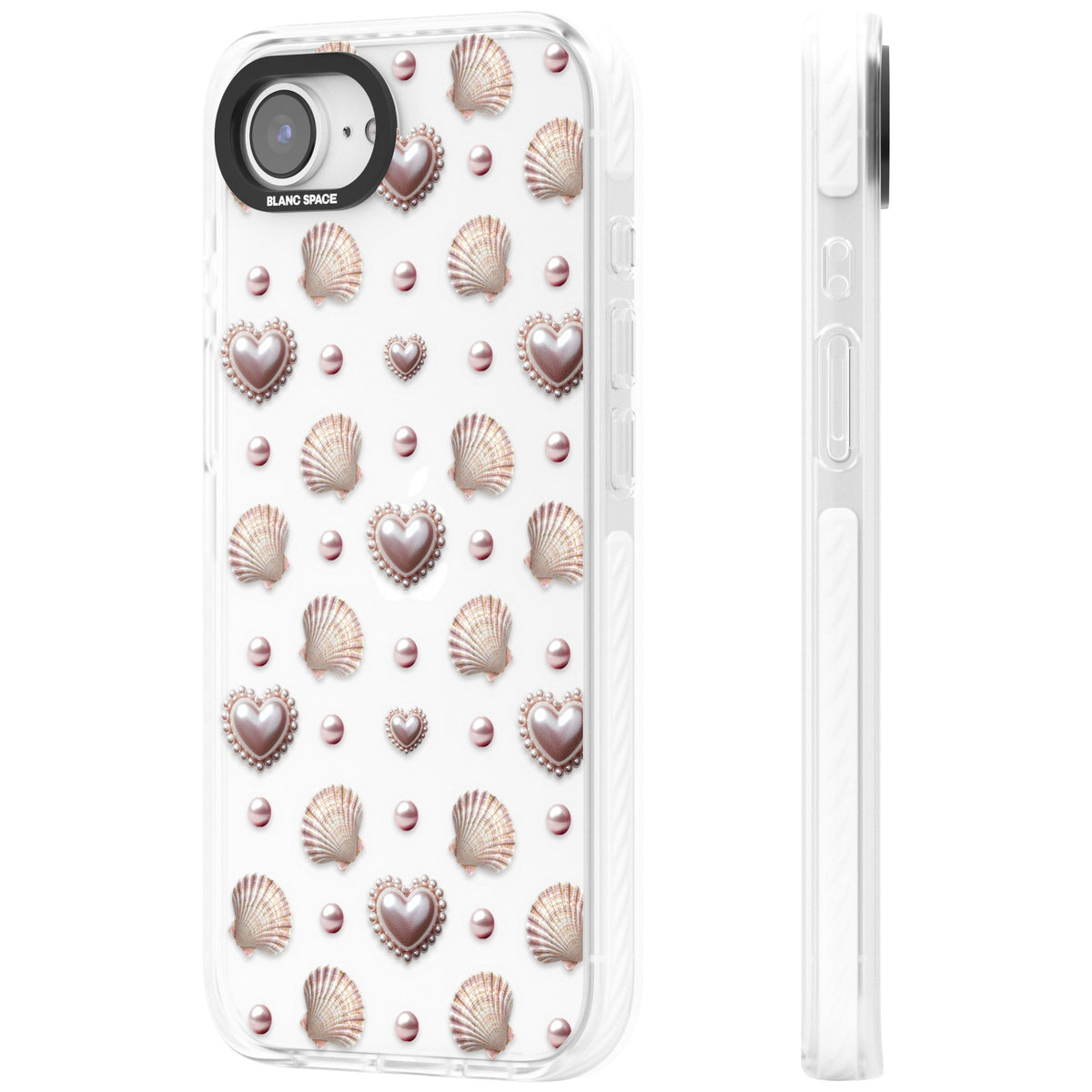 Pearl Hearts iPhone 16e / iPhone 17e Impact Clear Phone Case side