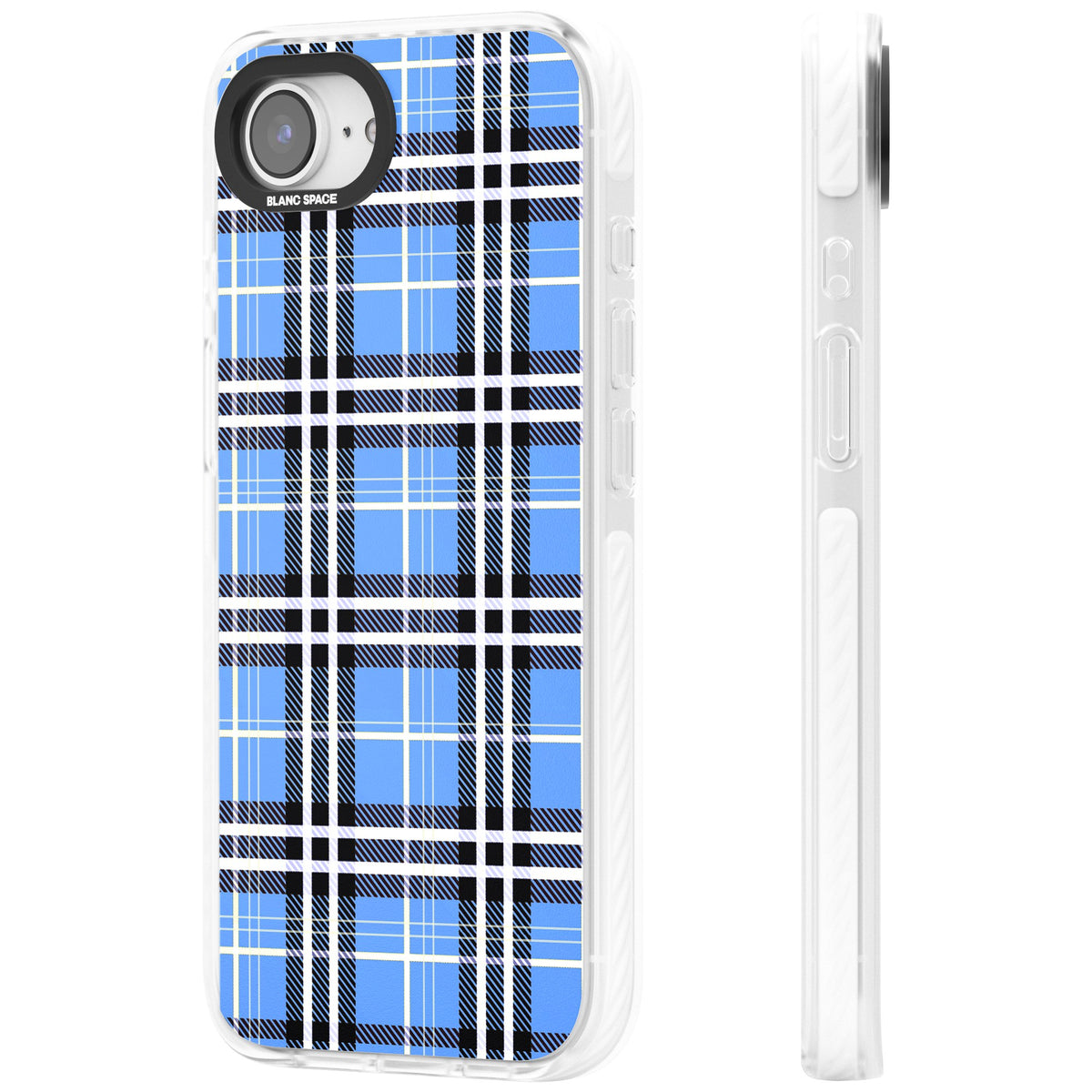Blue Plaid iPhone 16e / iPhone 17e Impact Clear Phone Case side