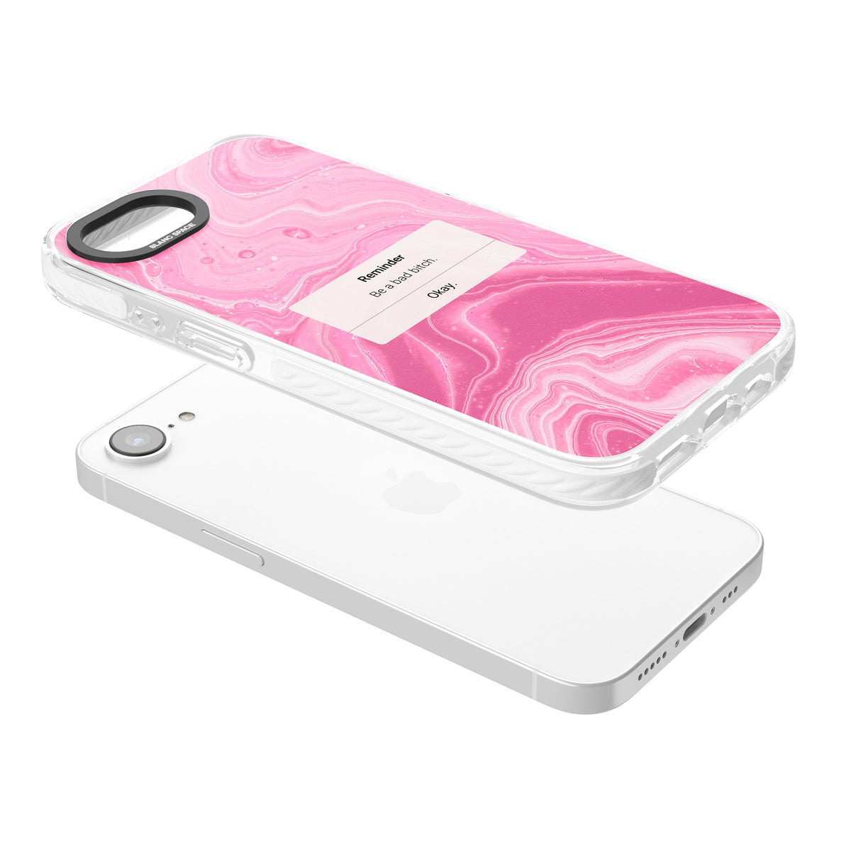 Bad Bitch Reminder iPhone 16e / iPhone 17e Impact Clear Phone Case angled
