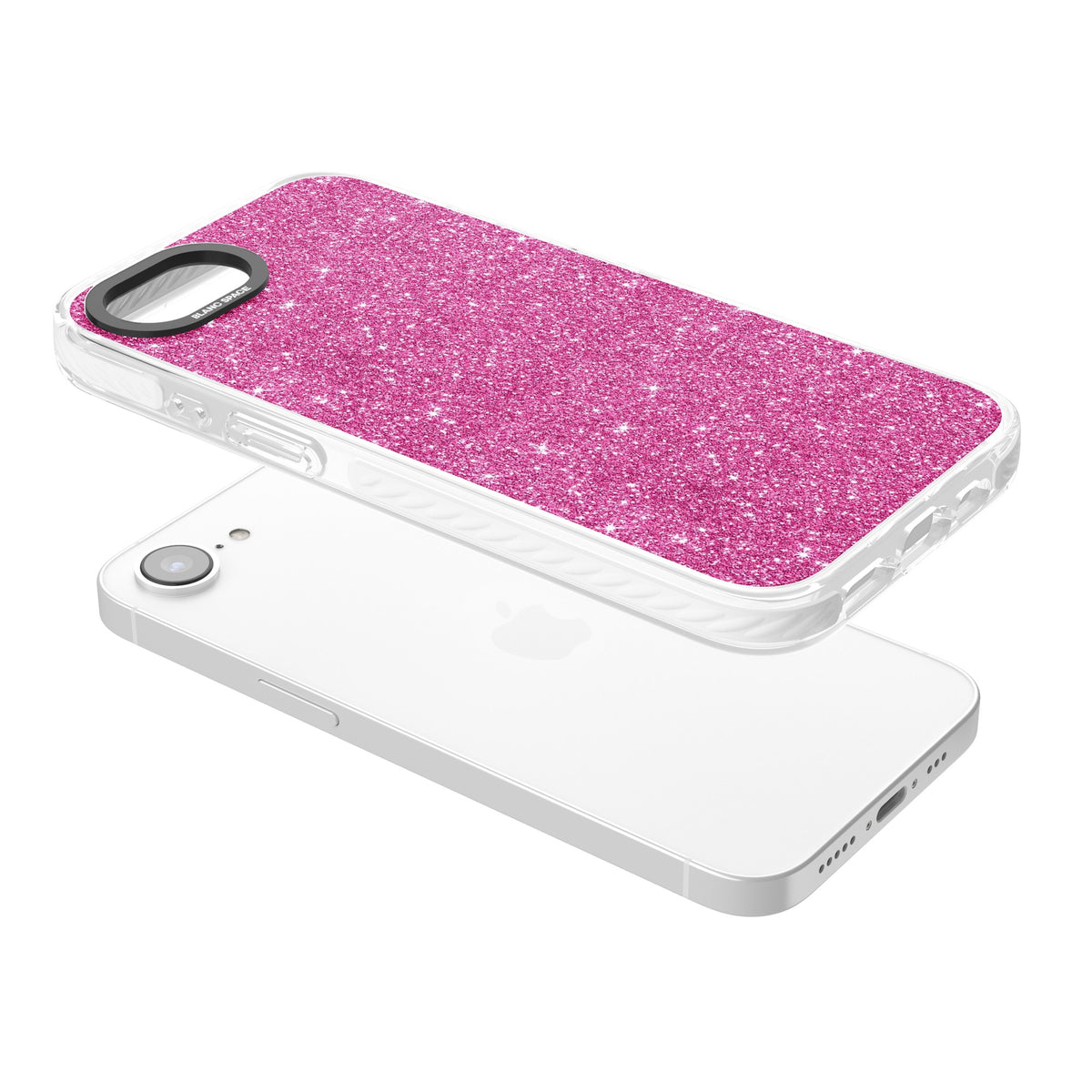 Pink Glitter iPhone 16e / iPhone 17e Impact Clear Phone Case angled