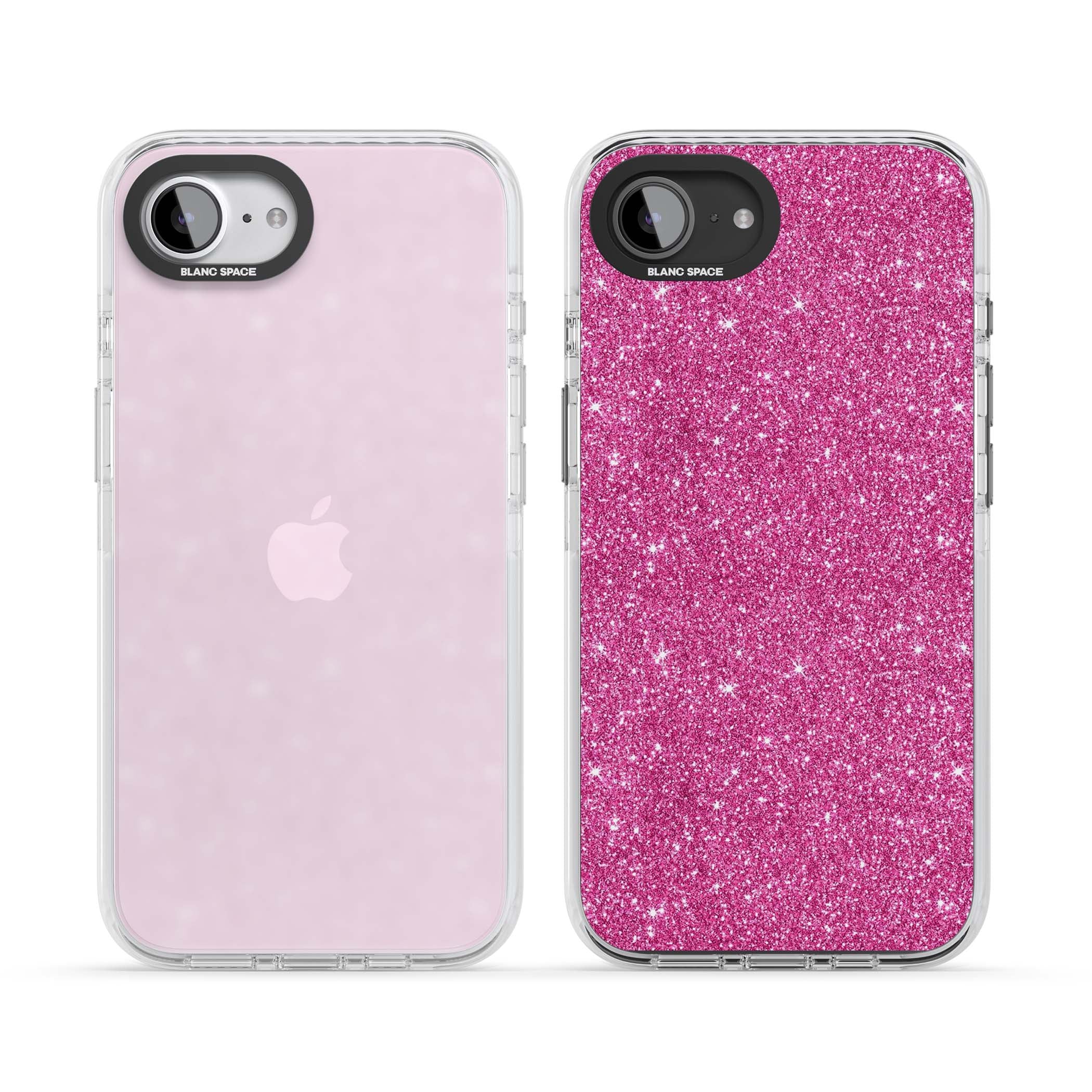 Pink Glitter Y2K iPhone case featuring hot pink glitter wallpaper with sparkle shimmer effect | Clear Impact case for iPhone 16e, iPhone 17e