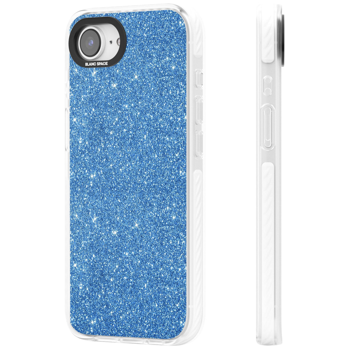 Blue Glitter iPhone 16e / iPhone 17e Impact Clear Phone Case side