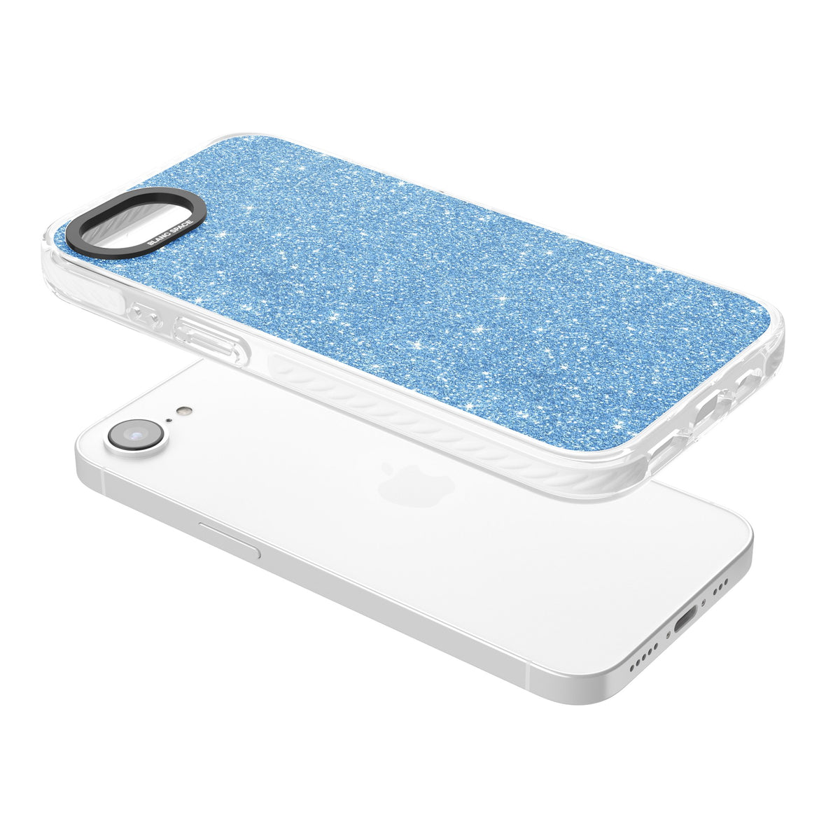Blue Glitter iPhone 16e / iPhone 17e Impact Clear Phone Case angled