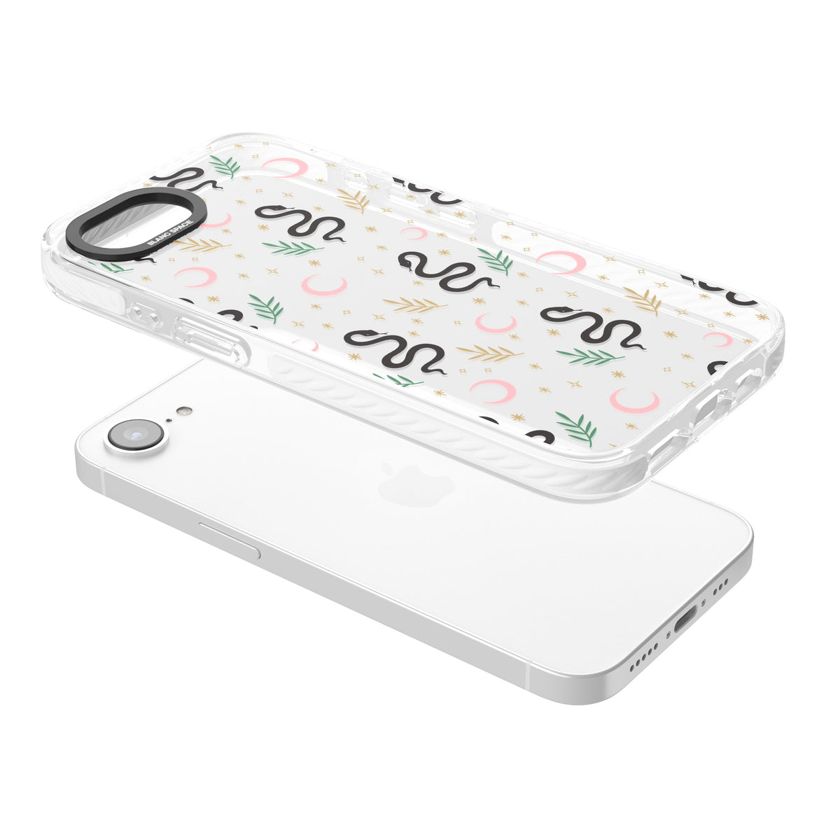 Snakes & Moons iPhone 16e / iPhone 17e Impact Clear Phone Case angled