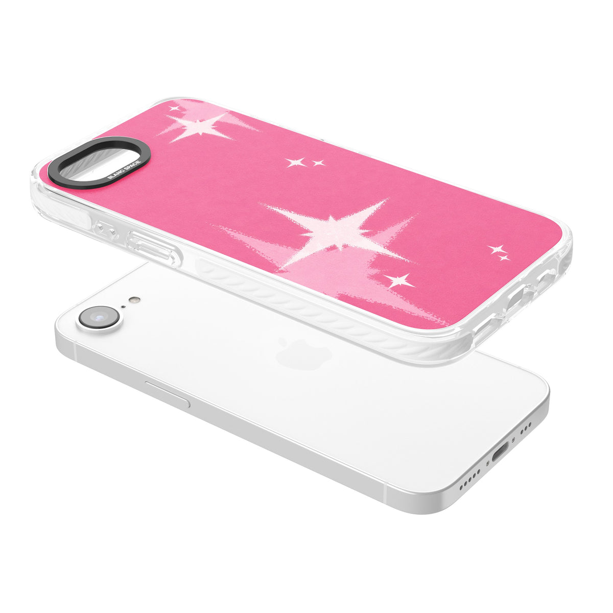 Pink Sparkle iPhone 16e / iPhone 17e Impact Clear Phone Case angled