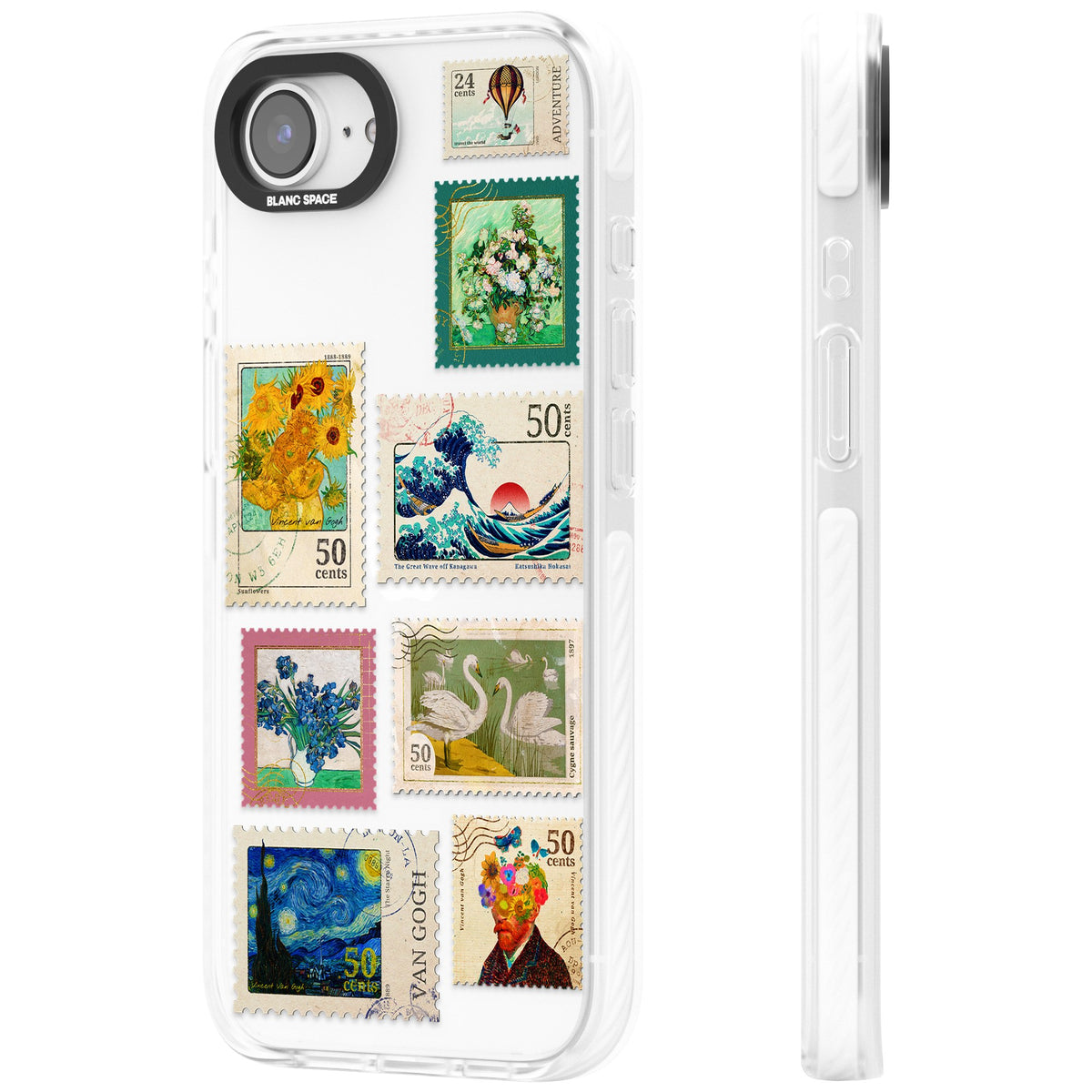 Vintage Art Stamps iPhone 16e / iPhone 17e Impact Clear Phone Case side