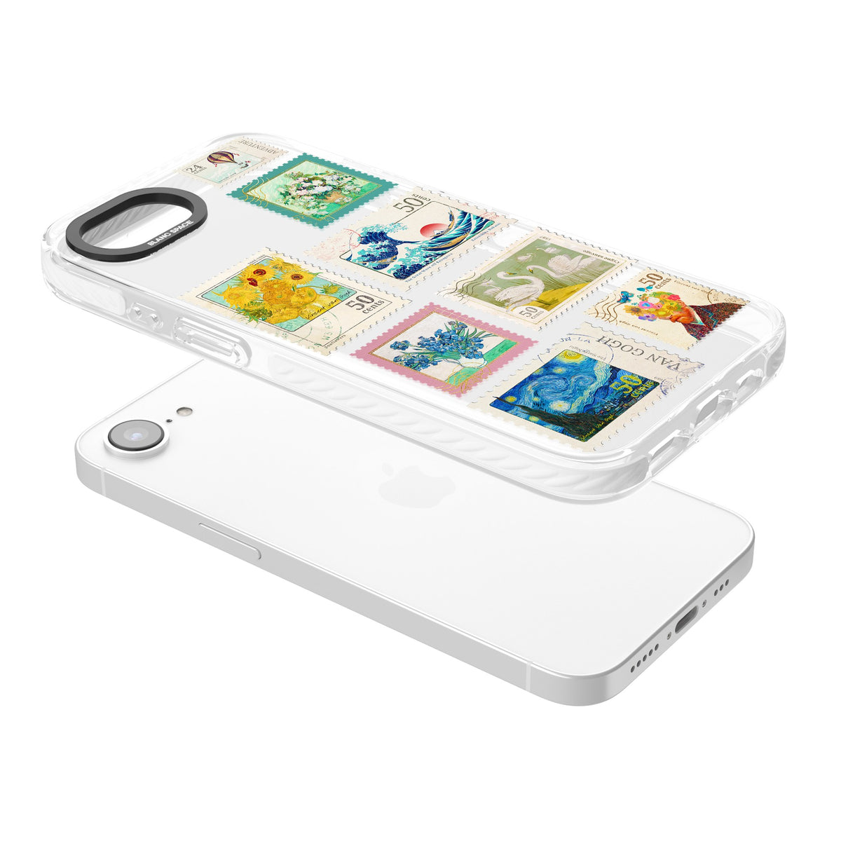 Vintage Art Stamps iPhone 16e / iPhone 17e Impact Clear Phone Case angled