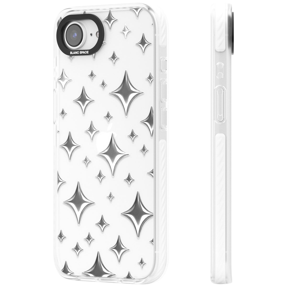Chrome Puff Sparkle Pattern iPhone 16e / iPhone 17e Impact Clear Phone Case side