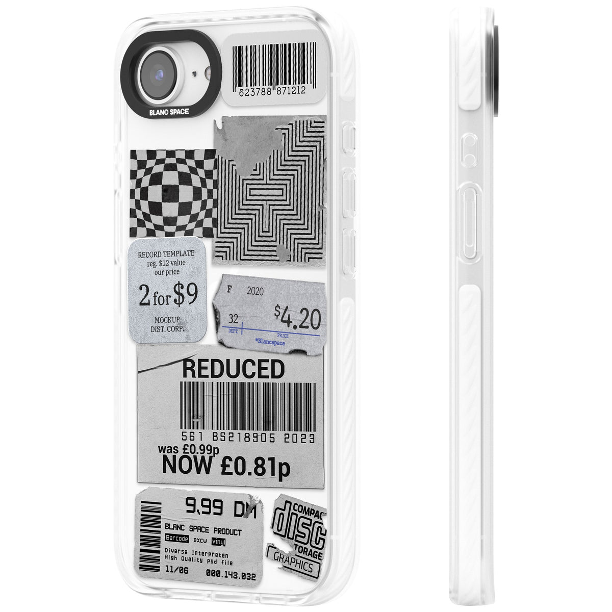 White Sticker Mix iPhone 16e / iPhone 17e Impact Clear Phone Case side