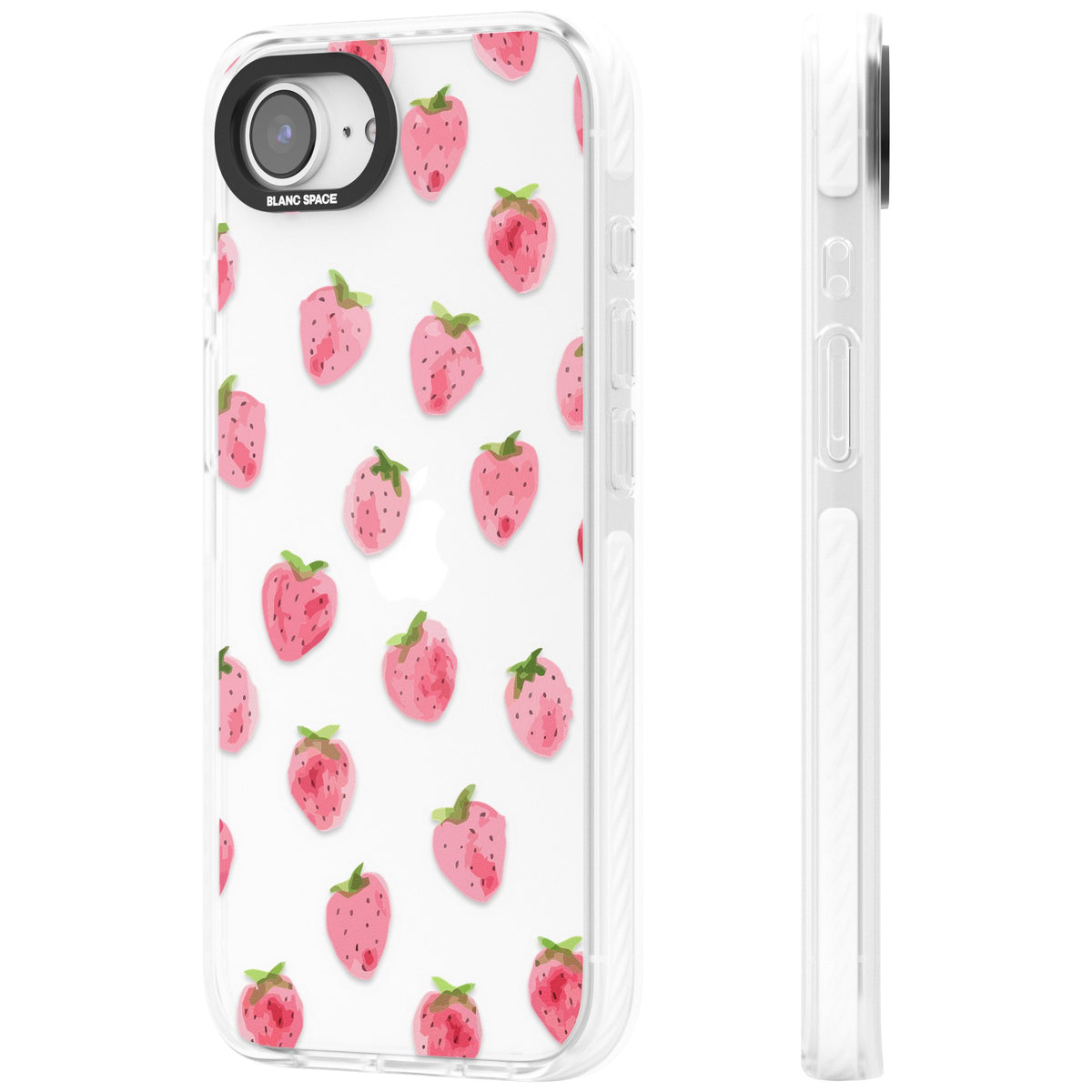 Pink Strawberry iPhone 16e / iPhone 17e Impact Clear Phone Case side