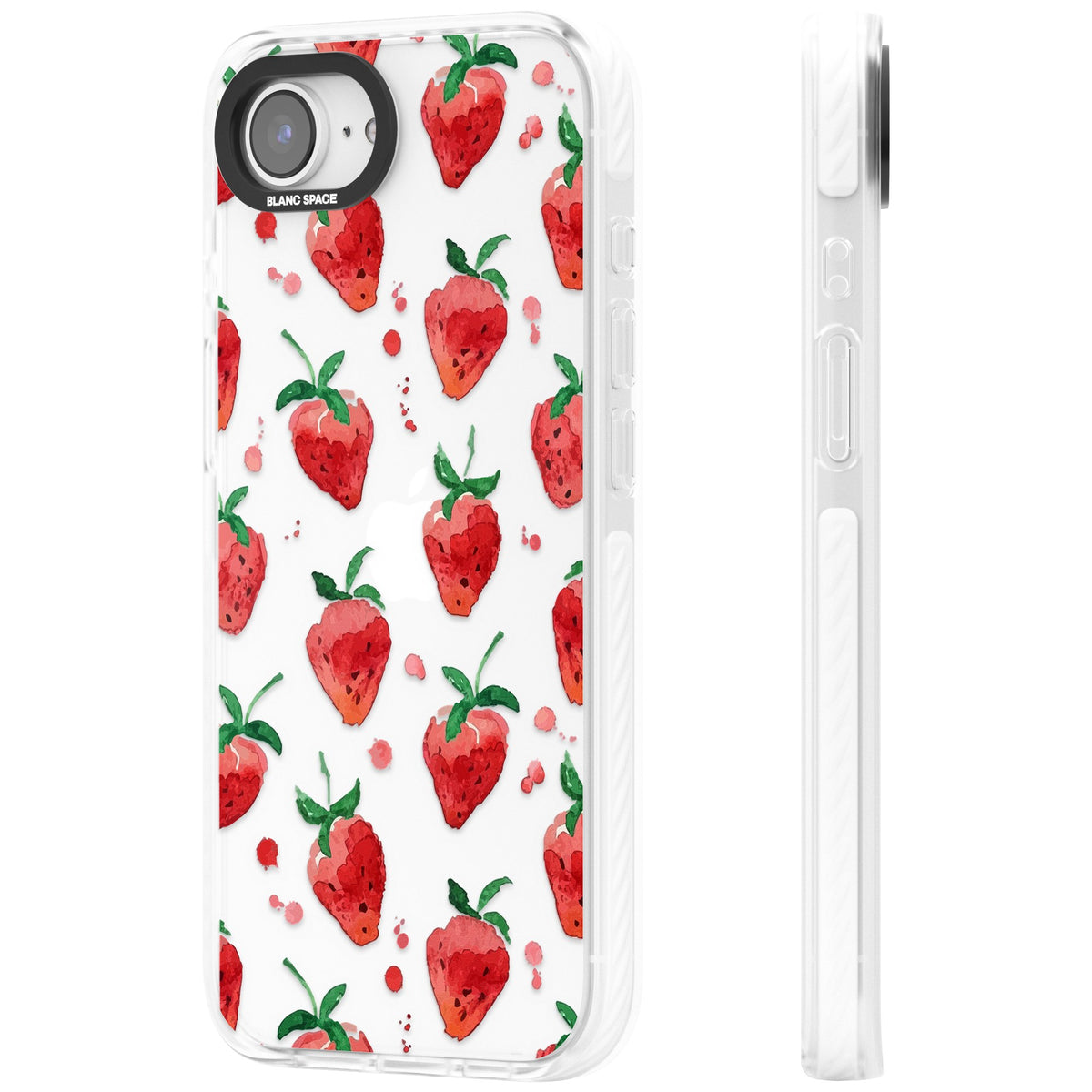 Strawberry Watercolour iPhone 16e / iPhone 17e Impact Clear Phone Case side