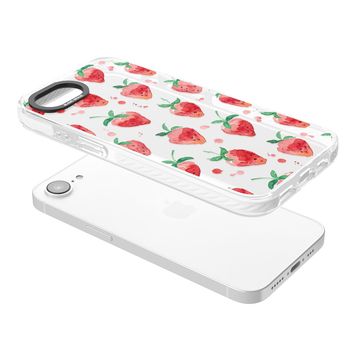 Strawberry Watercolour iPhone 16e / iPhone 17e Impact Clear Phone Case angled