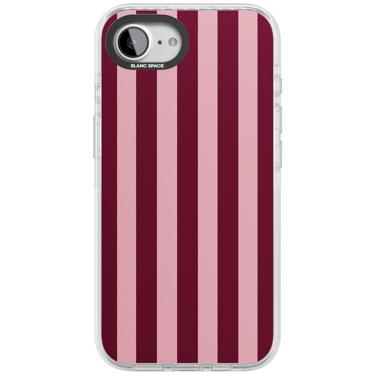 Bordeaux Belle preppy iPhone case featuring bold vertical stripes in burgundy and soft blush pink iPhone 16e / iPhone 16E / iPhone 17e Impact Clear Phone Case front