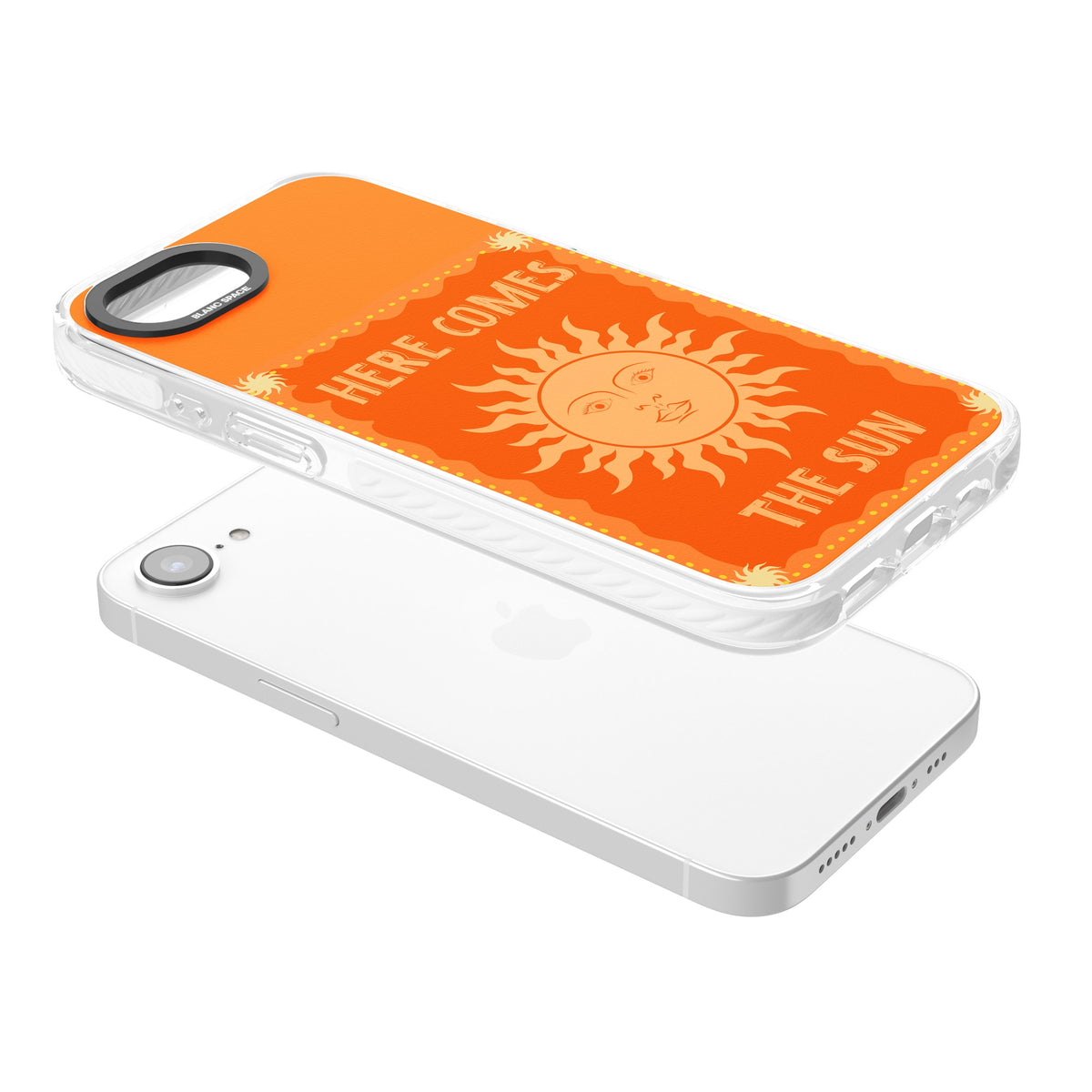 Here Comes The Sun iPhone 16e / iPhone 17e Impact Clear Phone Case angled