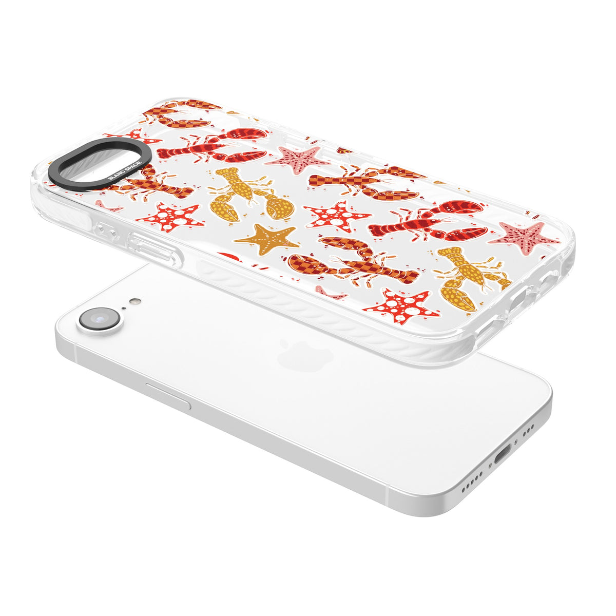 Lobster & Starfish Coastal Pattern iPhone 16e / iPhone 17e Impact Clear Phone Case angled