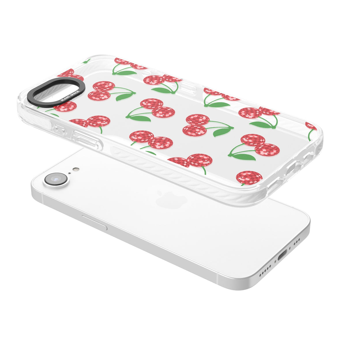 Disco Cherries iPhone 16e / iPhone 17e Impact Clear Phone Case angled
