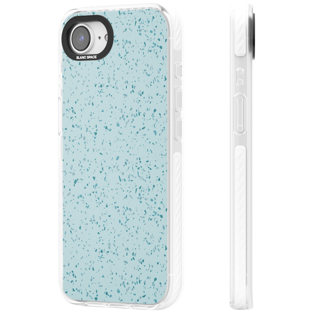 Light Blue Terrazzo Pattern iPhone 16e / iPhone 17e Impact Clear Phone Case side