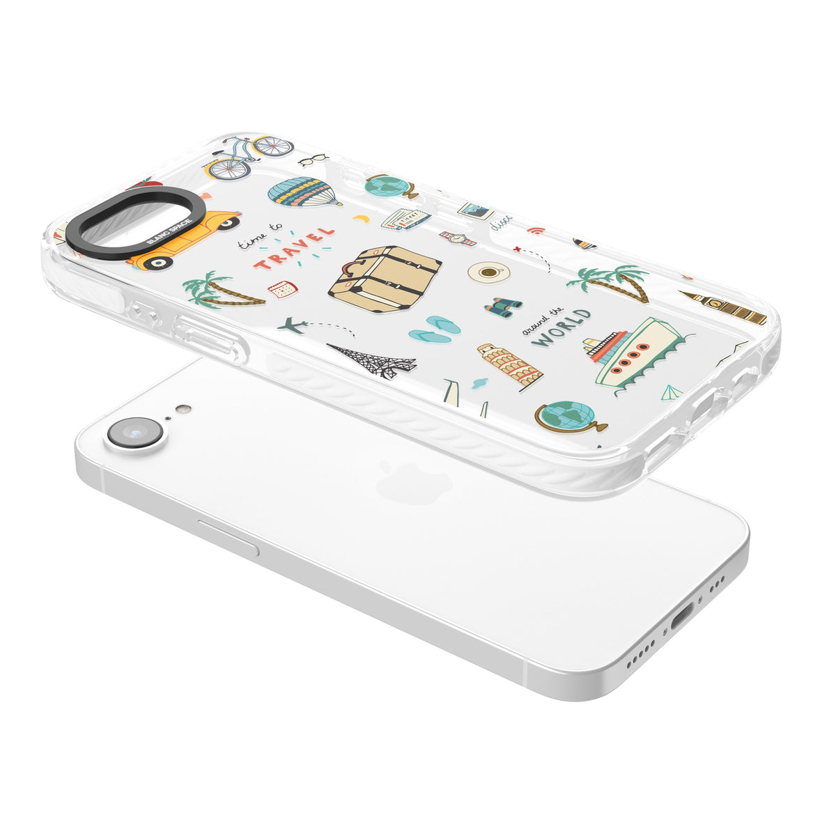 Globe Trotter iPhone 16e / iPhone 17e Impact Clear Phone Case angled