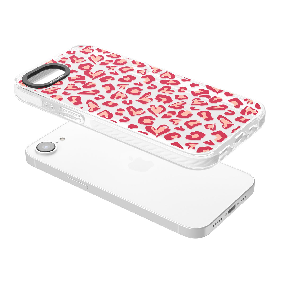 Heart Leopard Print iPhone 16e / iPhone 17e Impact Clear Phone Case angled