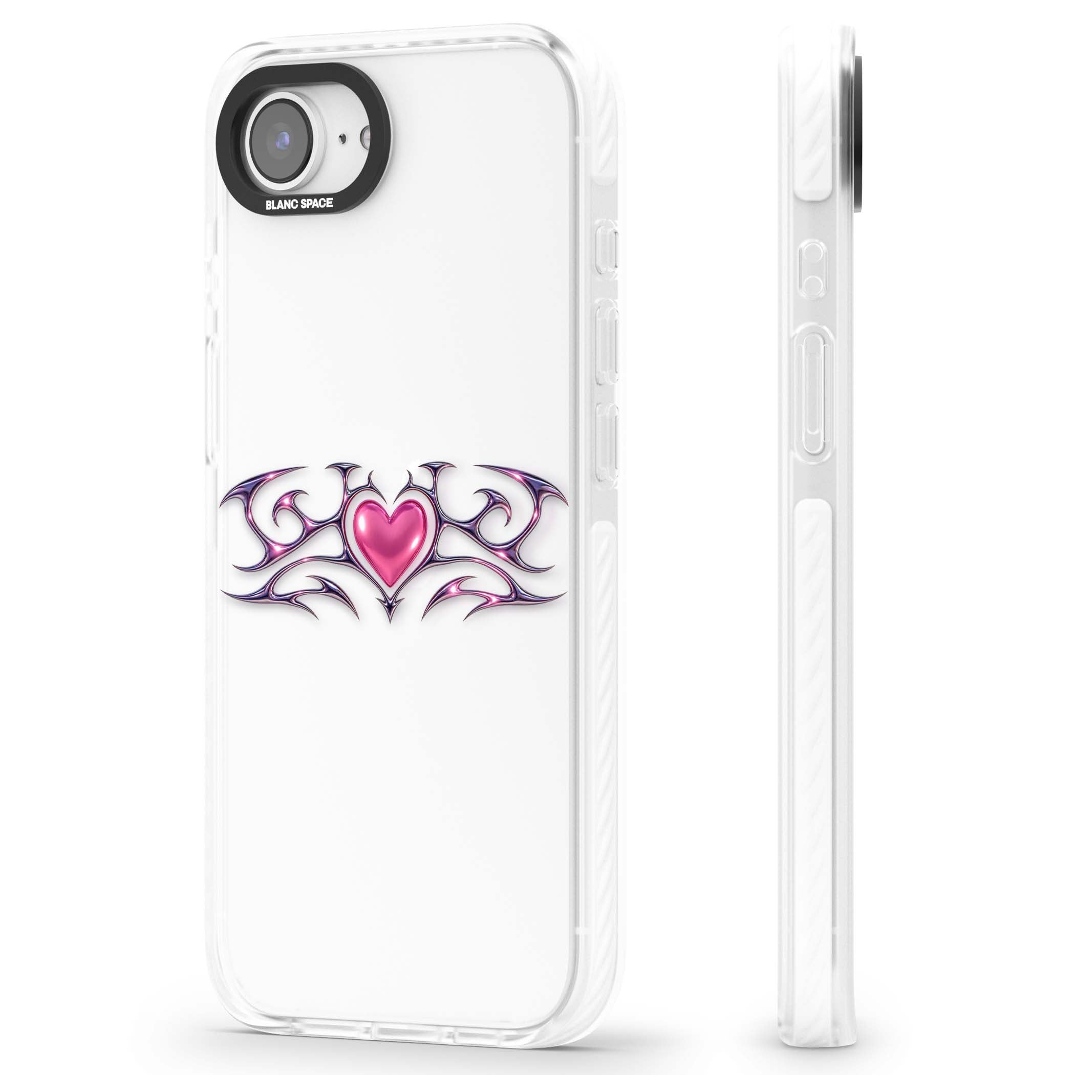 Pink Chrome Heart y2k iPhone case | Clear Impact case for iPhone 16e, iPhone 17e