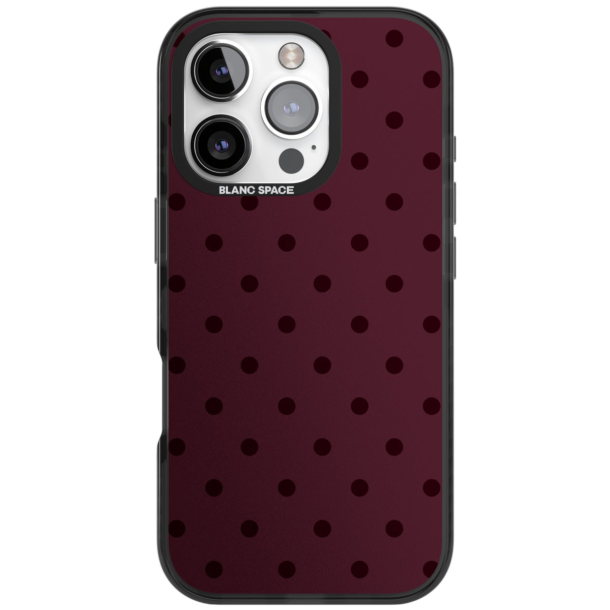 Burgundy Polka Dot minimalist iPhone case featuring black polka dots on a deep burgundy wine red background iPhone 16 Pro Impact Pro Black Phone Case front
