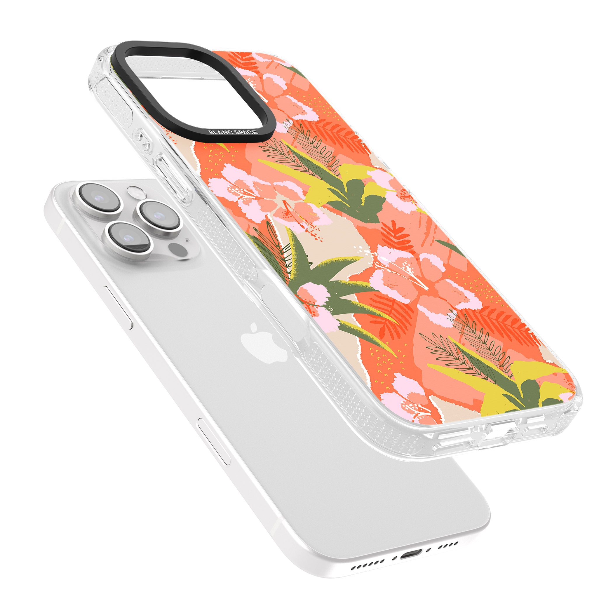 Hawaiian Flowers Abstract Pattern iPhone 16 Pro Max / 16 Pro Clear Case Impact Air - Blanc Space