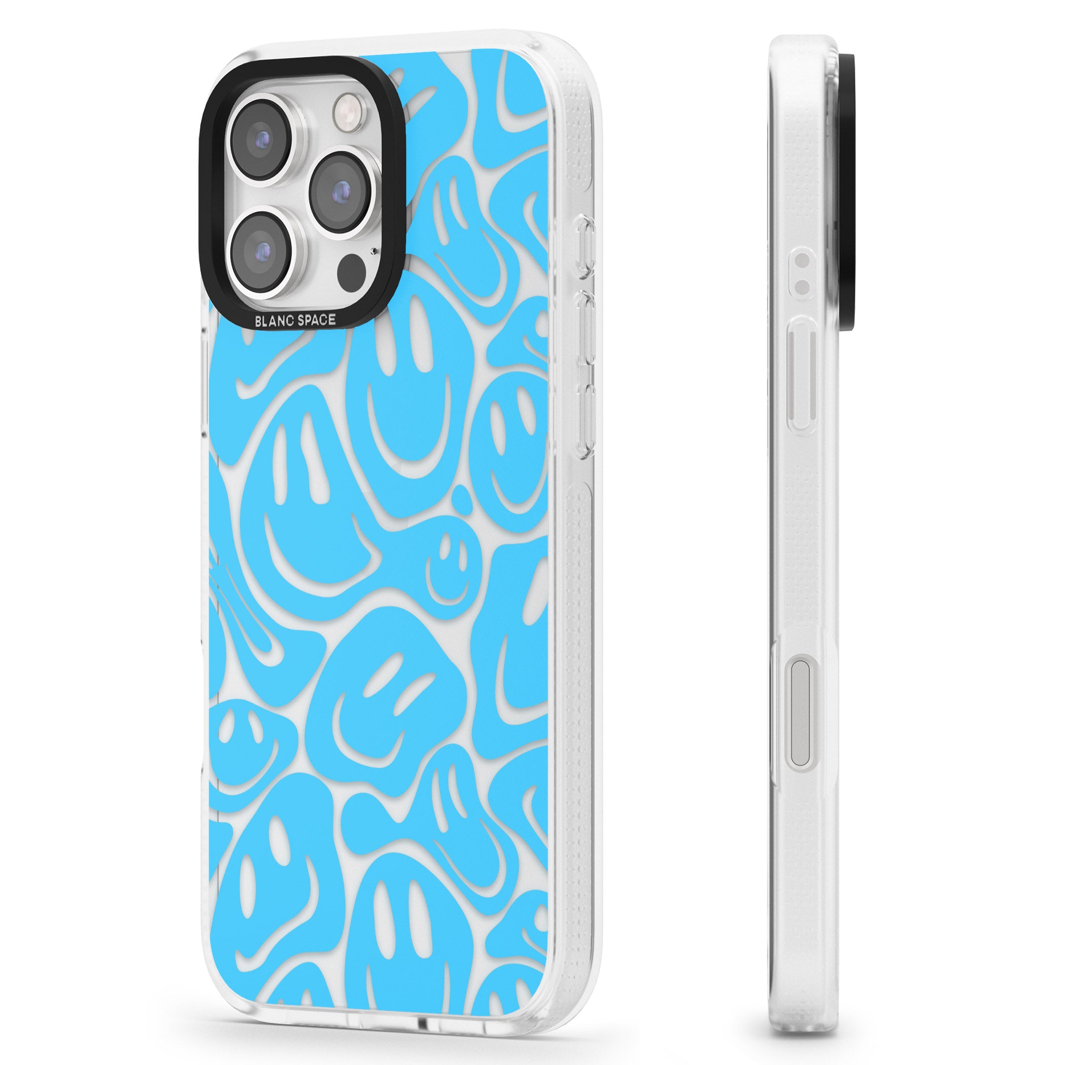 Blue Acid Faces iPhone 16 Pro Max / 16 Pro Clear Case Impact Air - Blanc Space