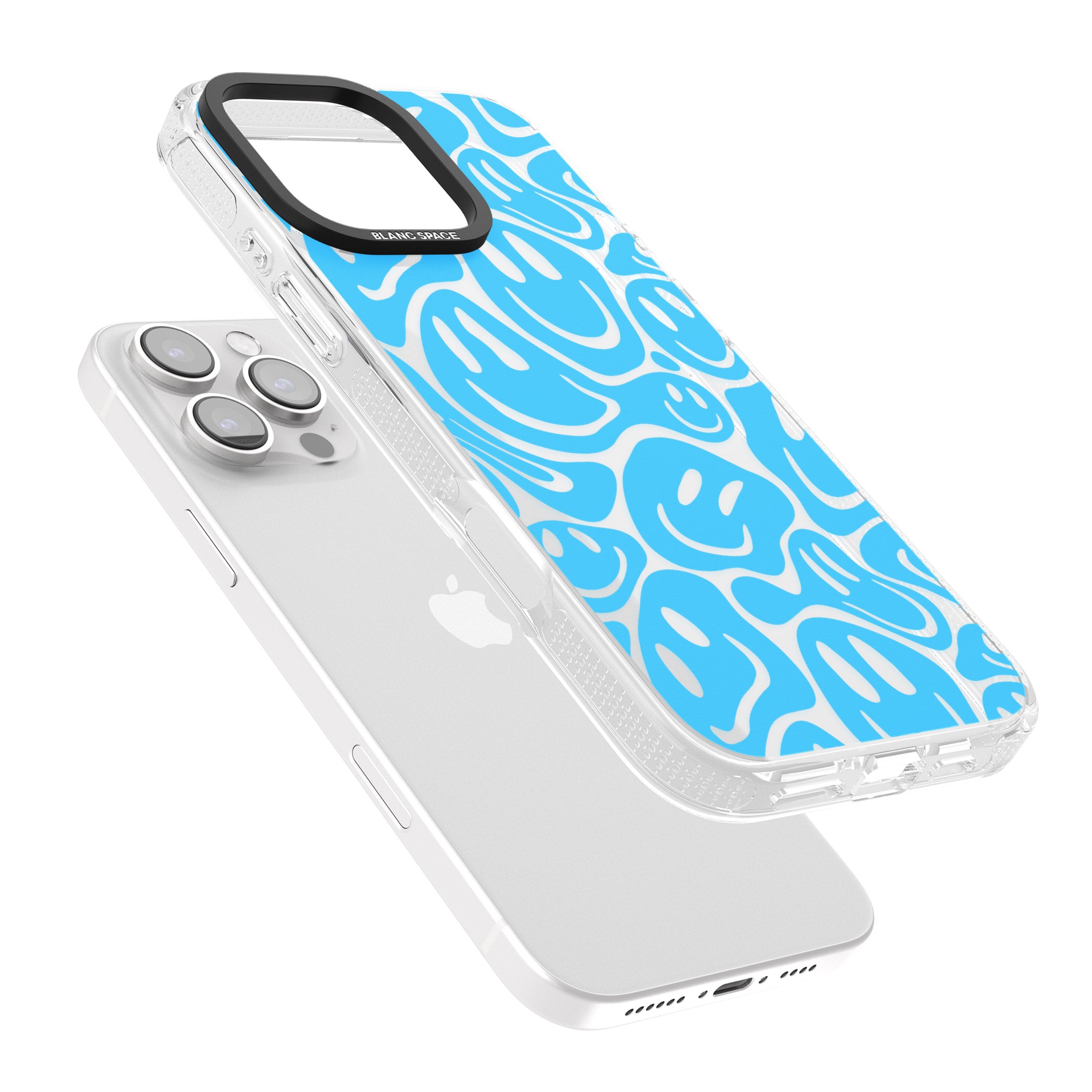 Blue Acid Faces iPhone 16 Pro Max / 16 Pro Clear Case Impact Air - Blanc Space