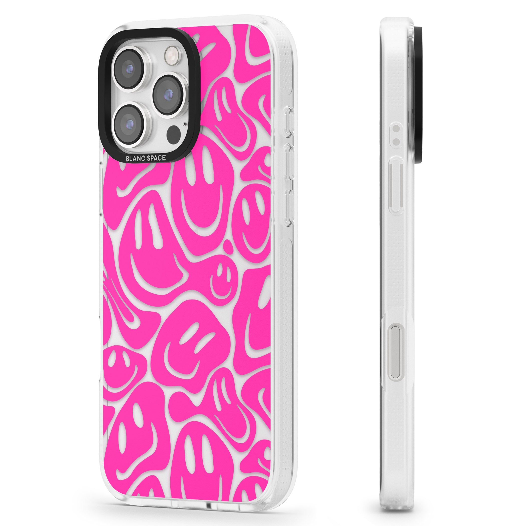 Pink Acid Faces iPhone 16 Pro Max / 16 Pro Clear Case Impact Air - Blanc Space