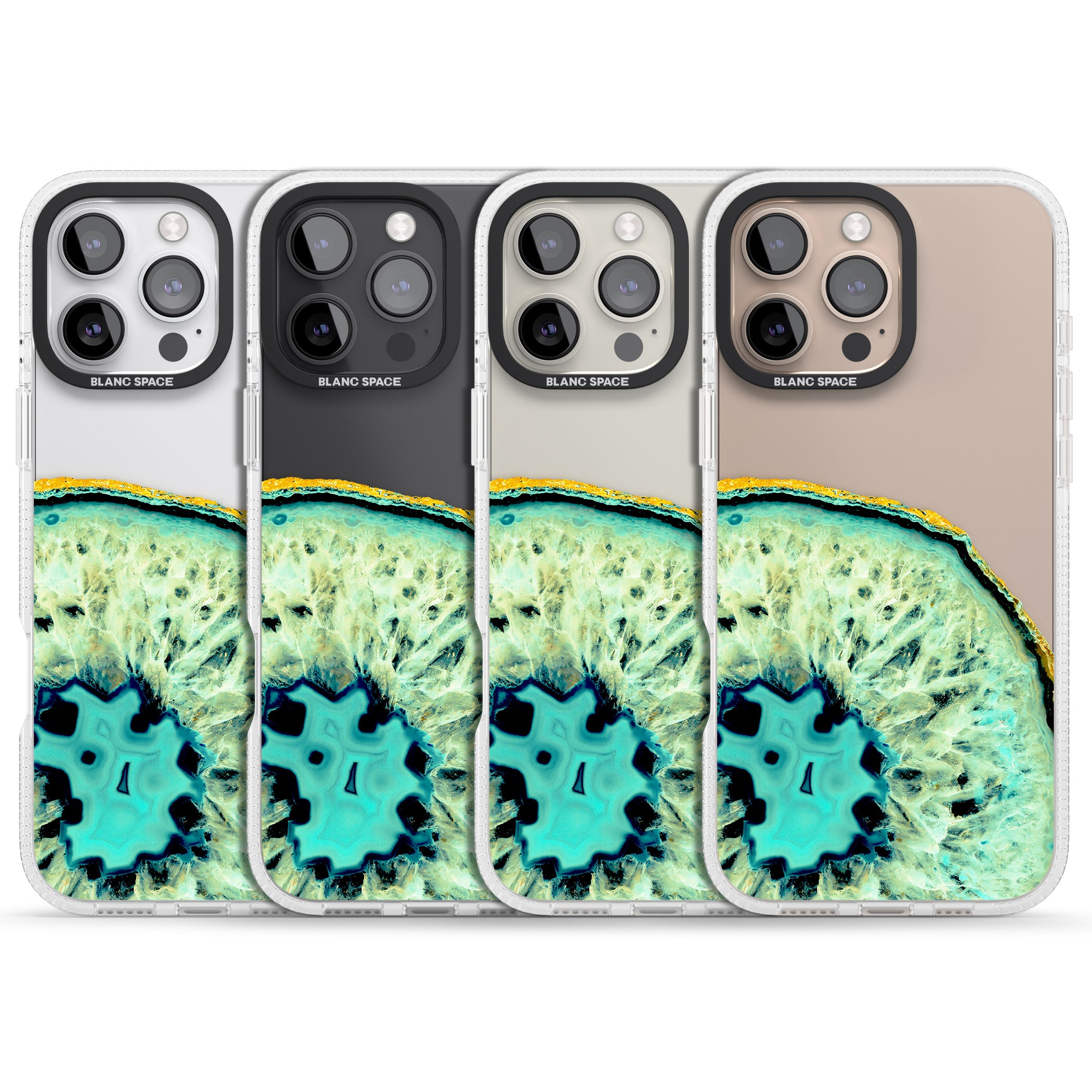 Turquoise & Green Gemstone Crystal Clear Design iPhone 16 Pro Max / 16 Pro Clear Case Impact Air - Blanc Space