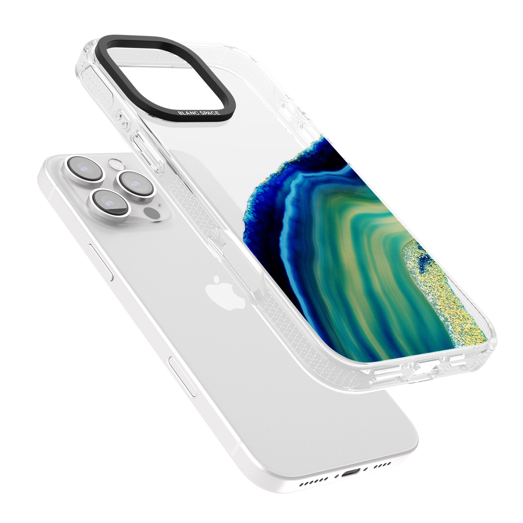 Green & Blue Gemstone Crystal iPhone 16 Pro Max / 16 Pro Clear Case Impact Air - Blanc Space