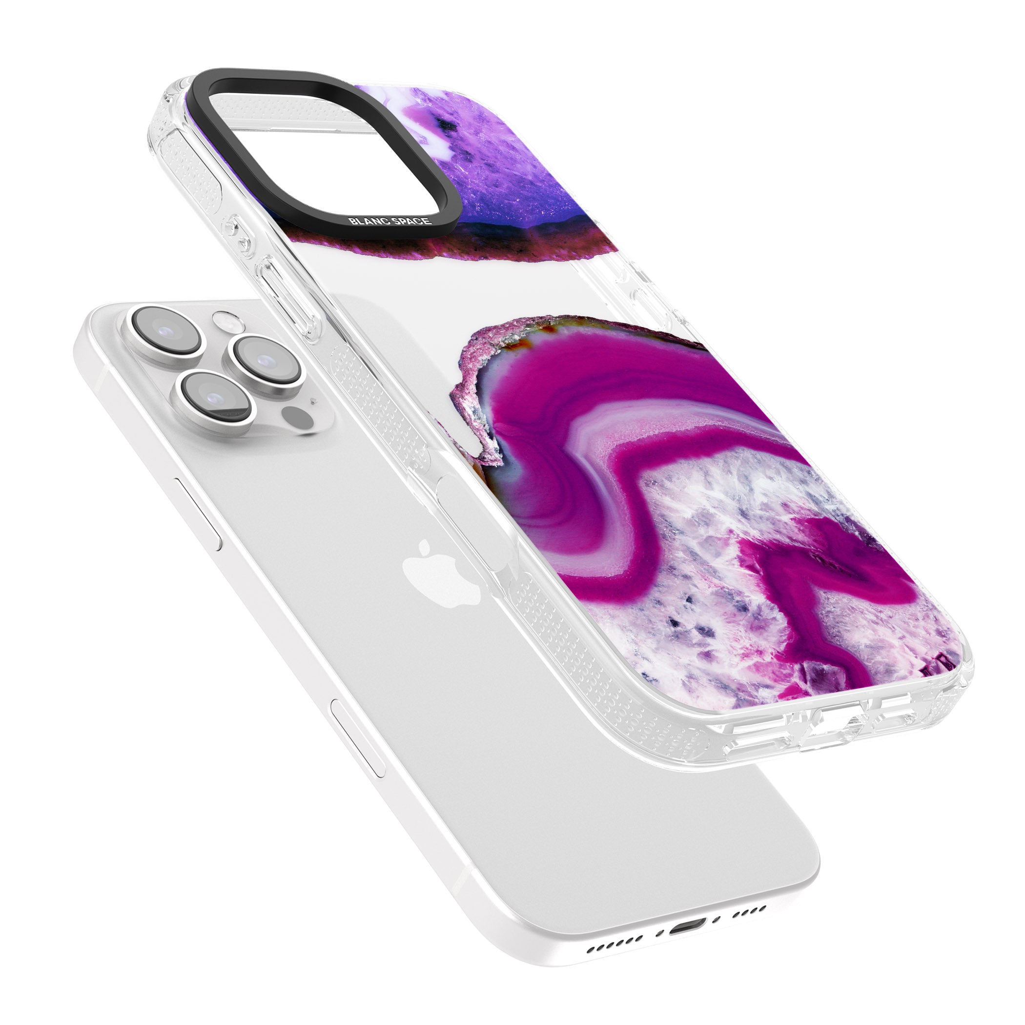 Purple & White Gemstone Crystal Clear Design iPhone 16 Pro Max / 16 Pro Clear Case Impact Air - Blanc Space