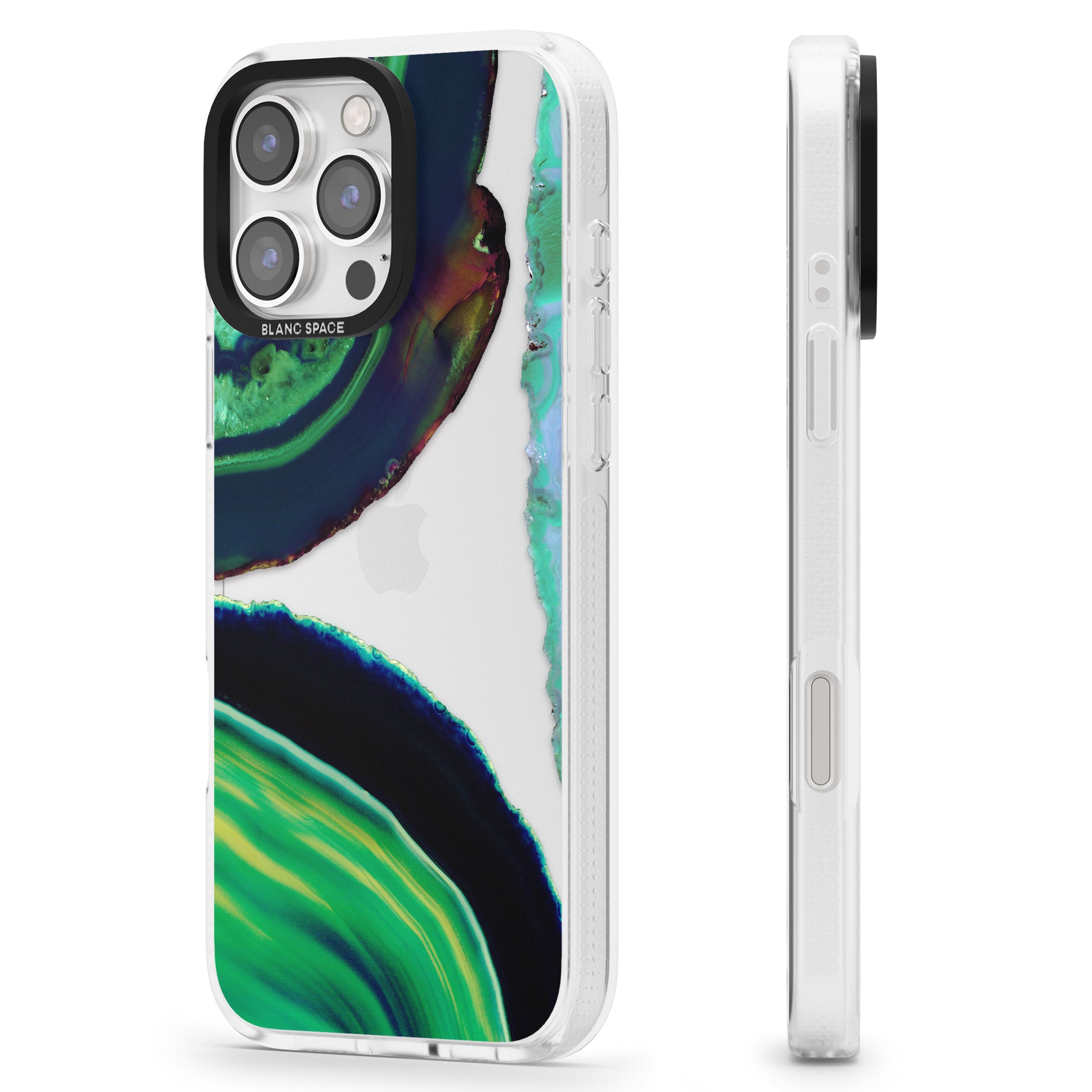 Green & Navy Gemstone Crystal Clear Design iPhone 16 Pro Max / 16 Pro Clear Case Impact Air - Blanc Space