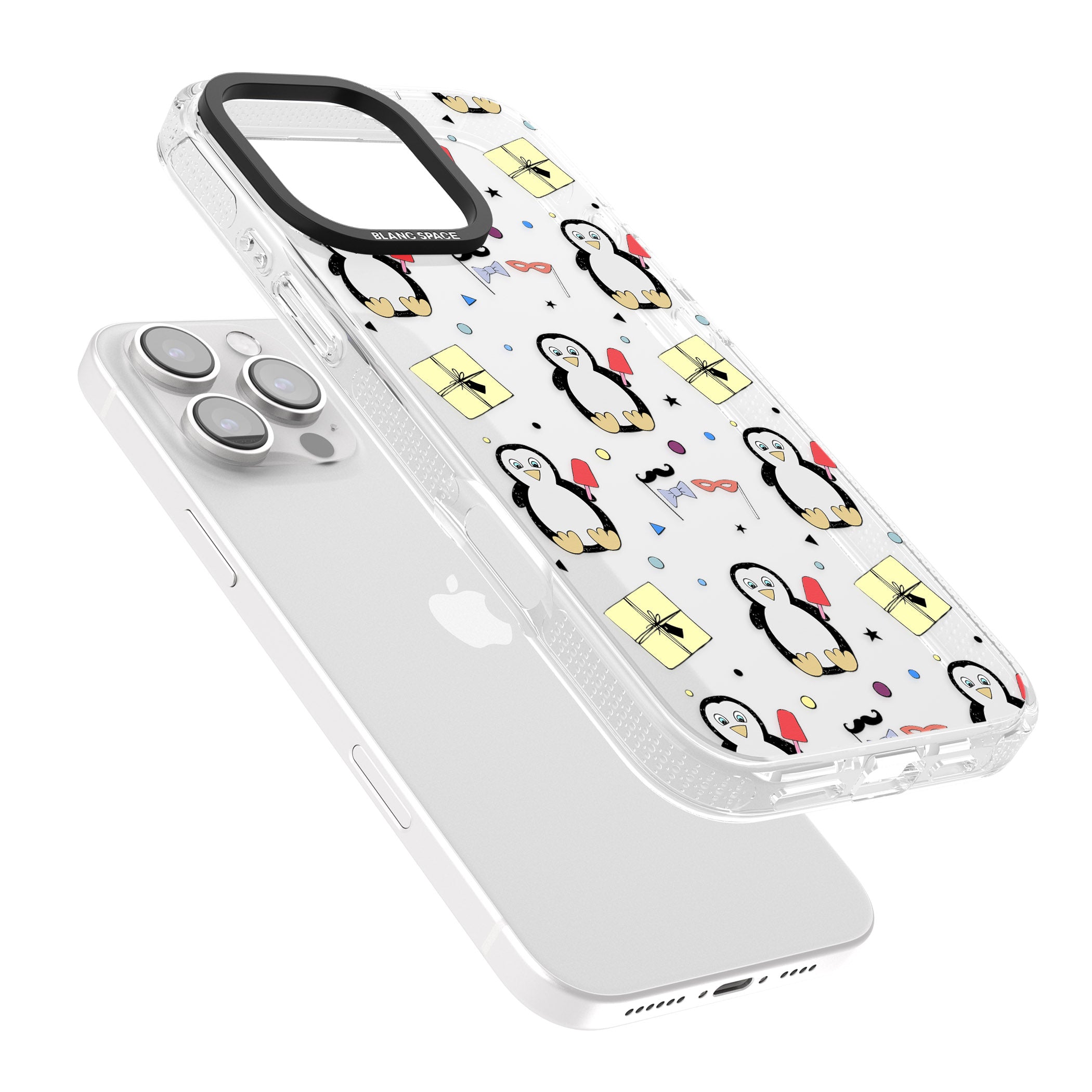 Cute Penguin Pattern Clear iPhone 16 Pro Max / 16 Pro Clear Case Impact Air - Blanc Space