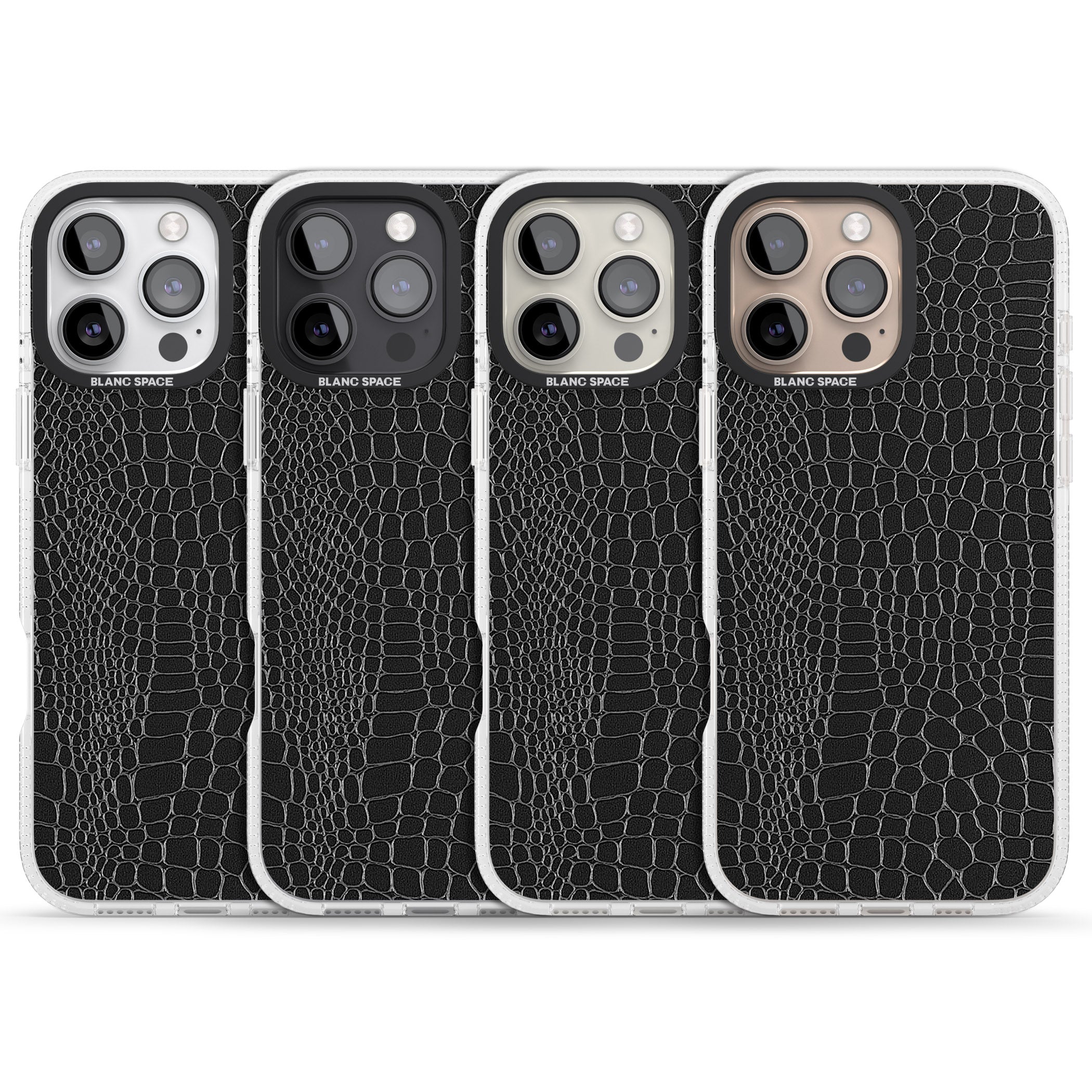 Black Snakeskin iPhone 16 Pro Max / 16 Pro Clear Case Impact Air - Blanc Space