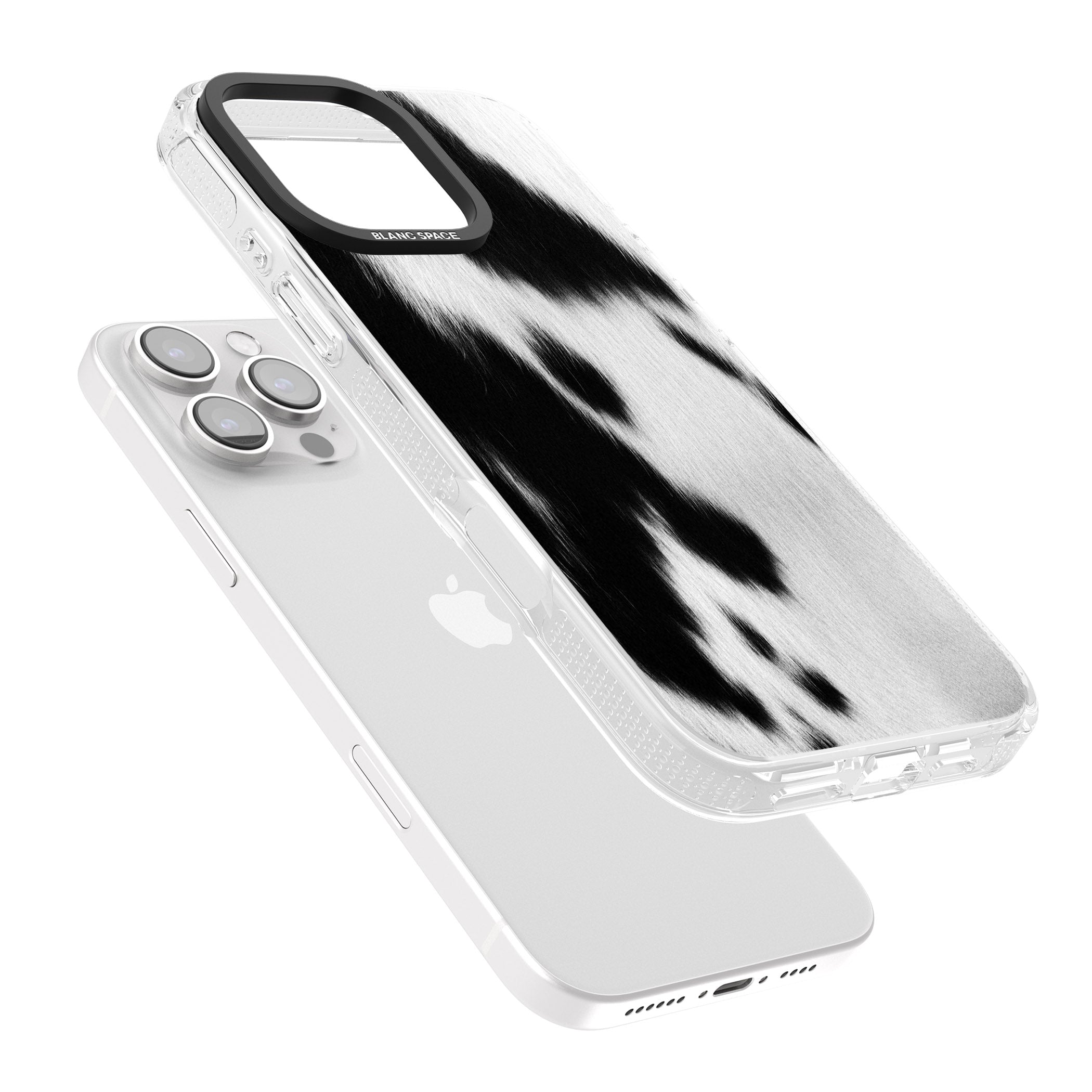 Designer Fashion Cowhide iPhone 16 Pro Max / 16 Pro Clear Case Impact Air - Blanc Space