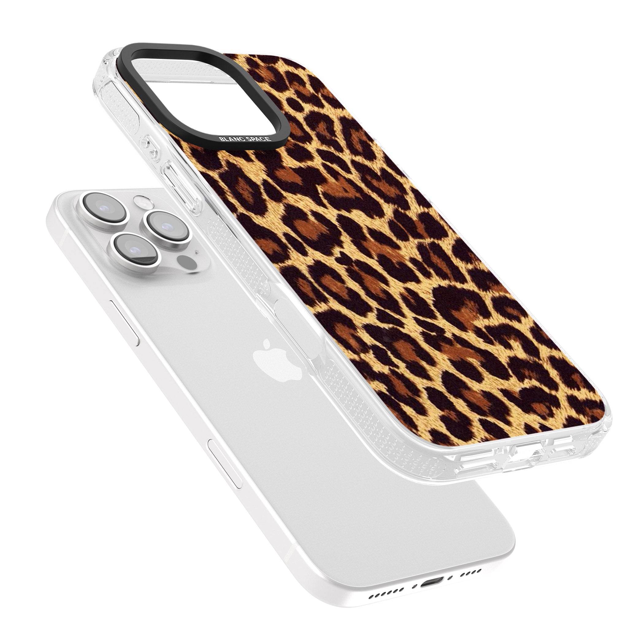 Gold Leopard Print iPhone 16 Pro Max / 16 Pro Clear Case Impact Air - Blanc Space