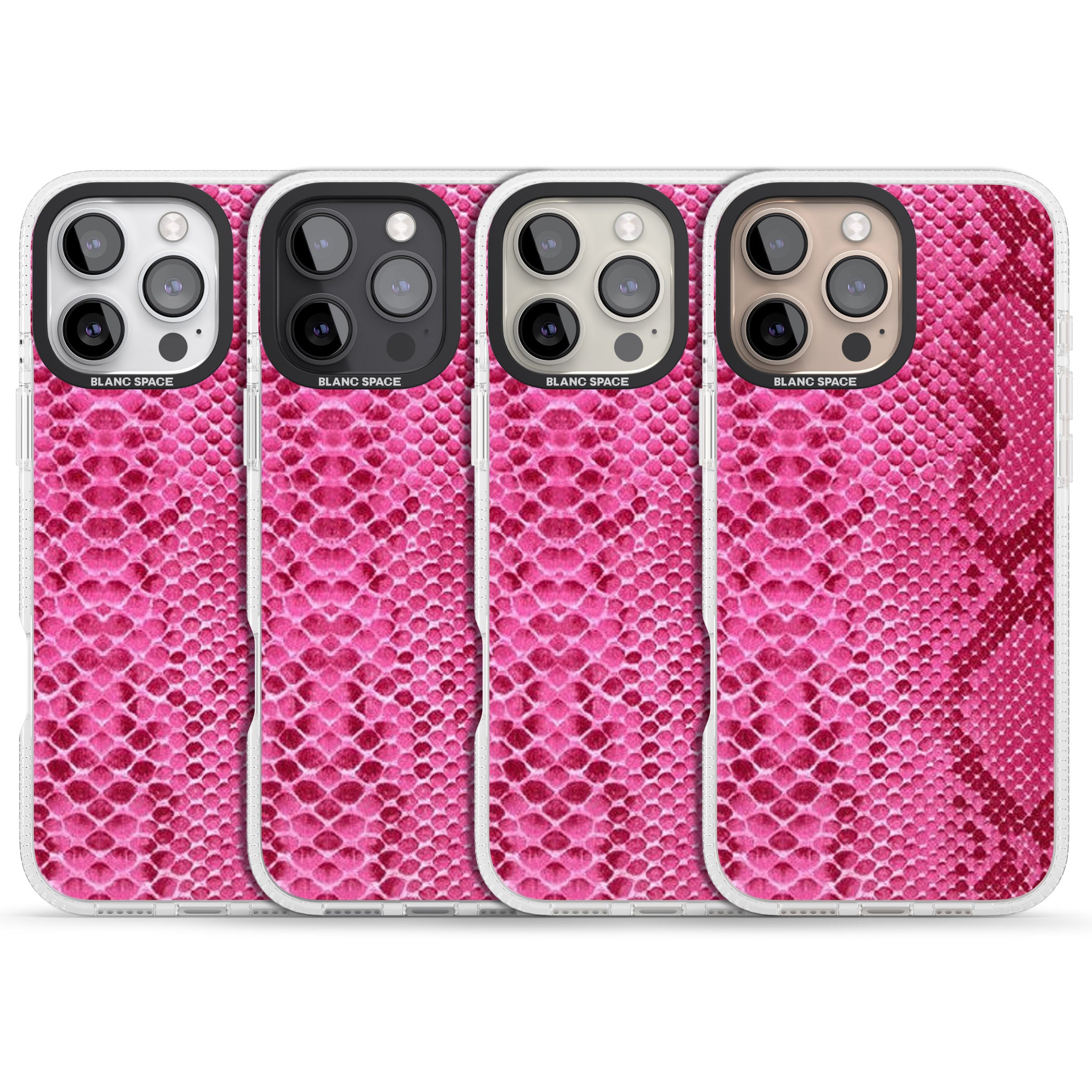 Pink Snakeskin iPhone 16 Pro Max / 16 Pro Clear Case Impact Air - Blanc Space