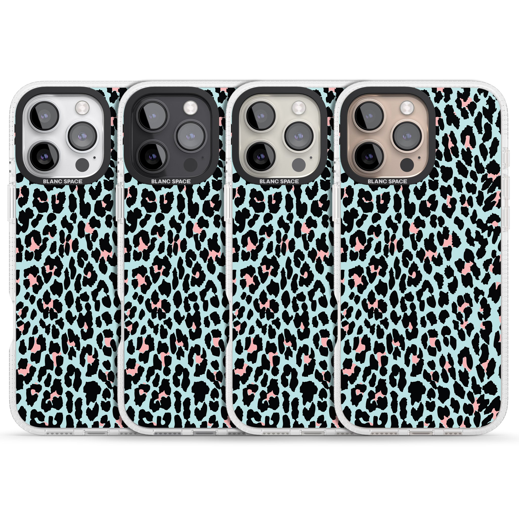 Light Pink on Blue Leopard Print Pattern iPhone 16 Pro Max / 16 Pro Clear Case Impact Air - Blanc Space