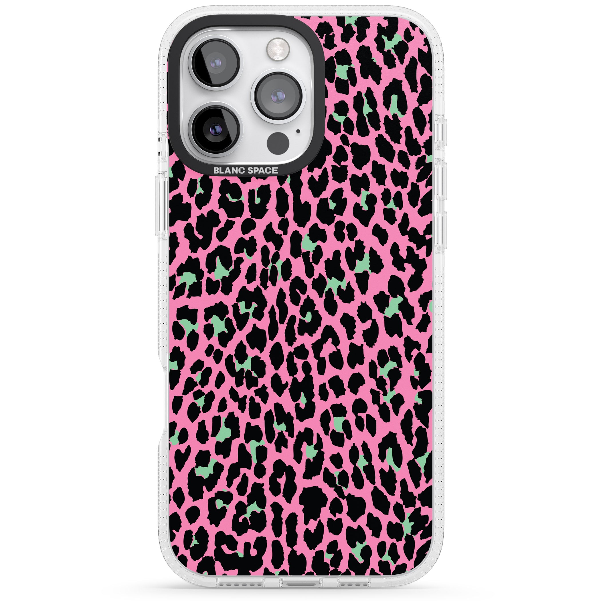 Green on Pink Leopard Print Pattern iPhone 16 Pro Max / 16 Pro Clear Case Impact Air - Blanc Space