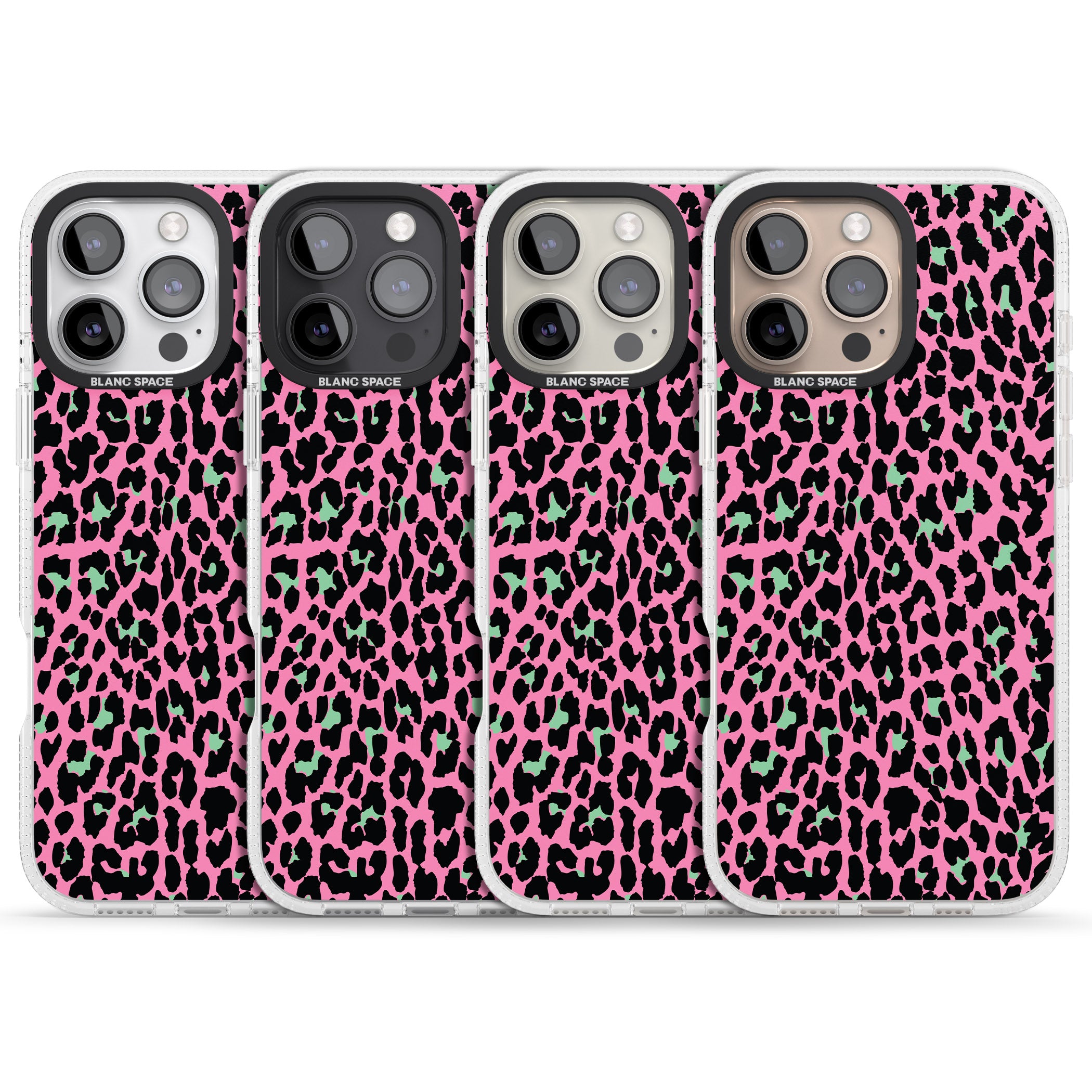 Green on Pink Leopard Print Pattern iPhone 16 Pro Max / 16 Pro Clear Case Impact Air - Blanc Space
