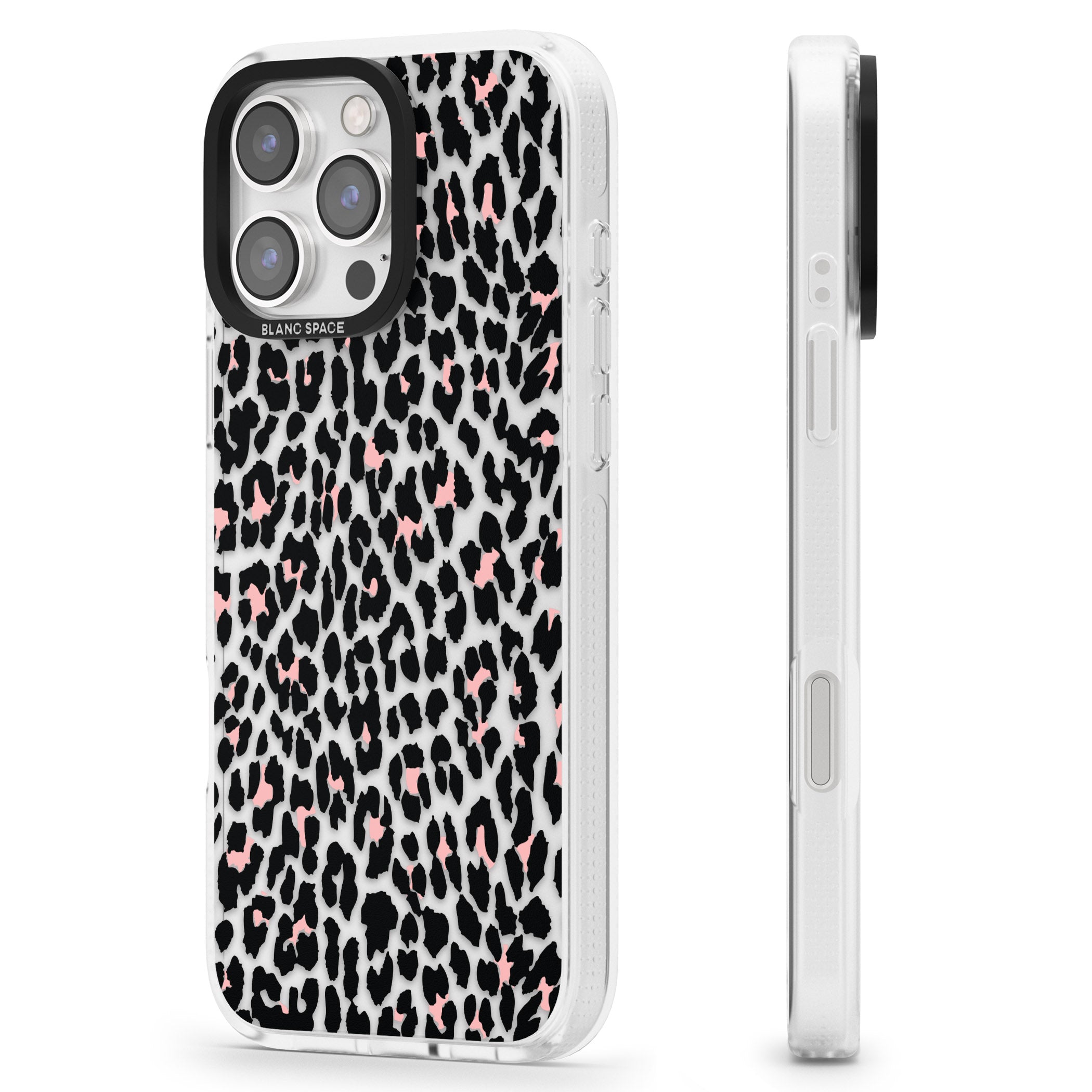 Light Pink Leopard Print - Transparent iPhone 16 Pro Max / 16 Pro Clear Case Impact Air - Blanc Space
