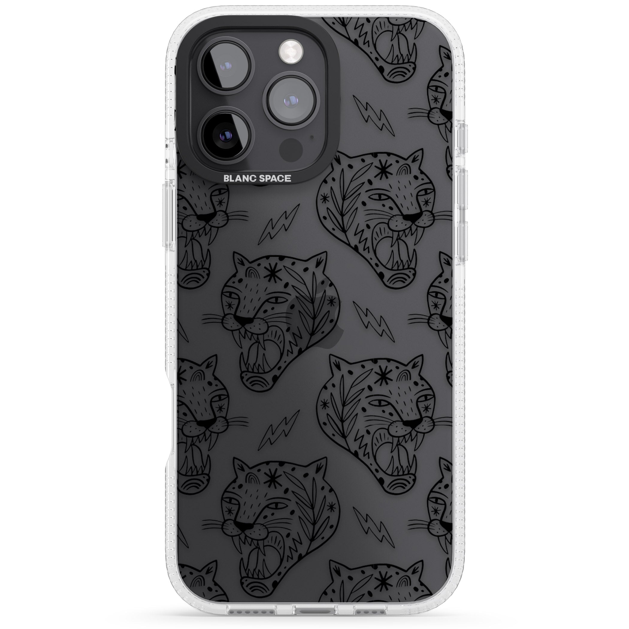 Black Tiger Roar Pattern iPhone 16 Pro Max / 16 Pro Clear Case Impact Air - Blanc Space