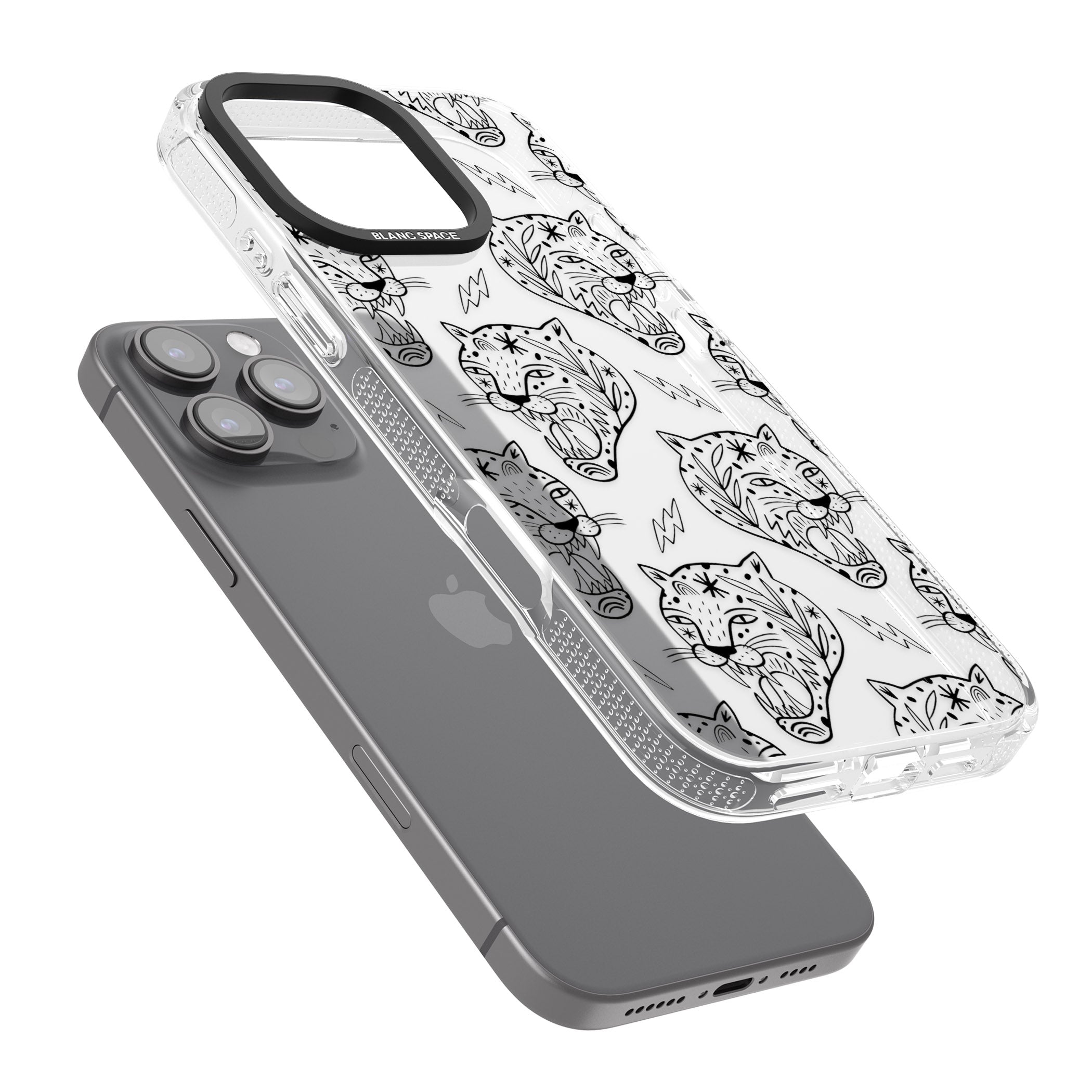 Black Tiger Roar Pattern iPhone 16 Pro Max / 16 Pro Clear Case Impact Air - Blanc Space