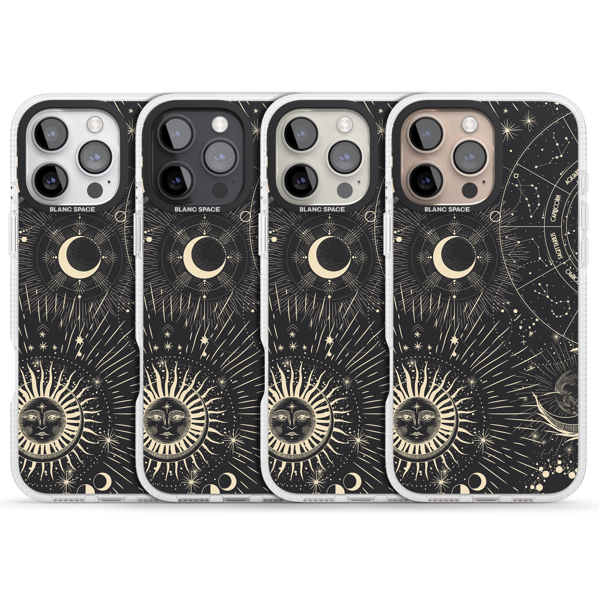 Sun & Symbols Astrological iPhone 16 Pro Max / 16 Pro Clear Case Impact Air - Blanc Space