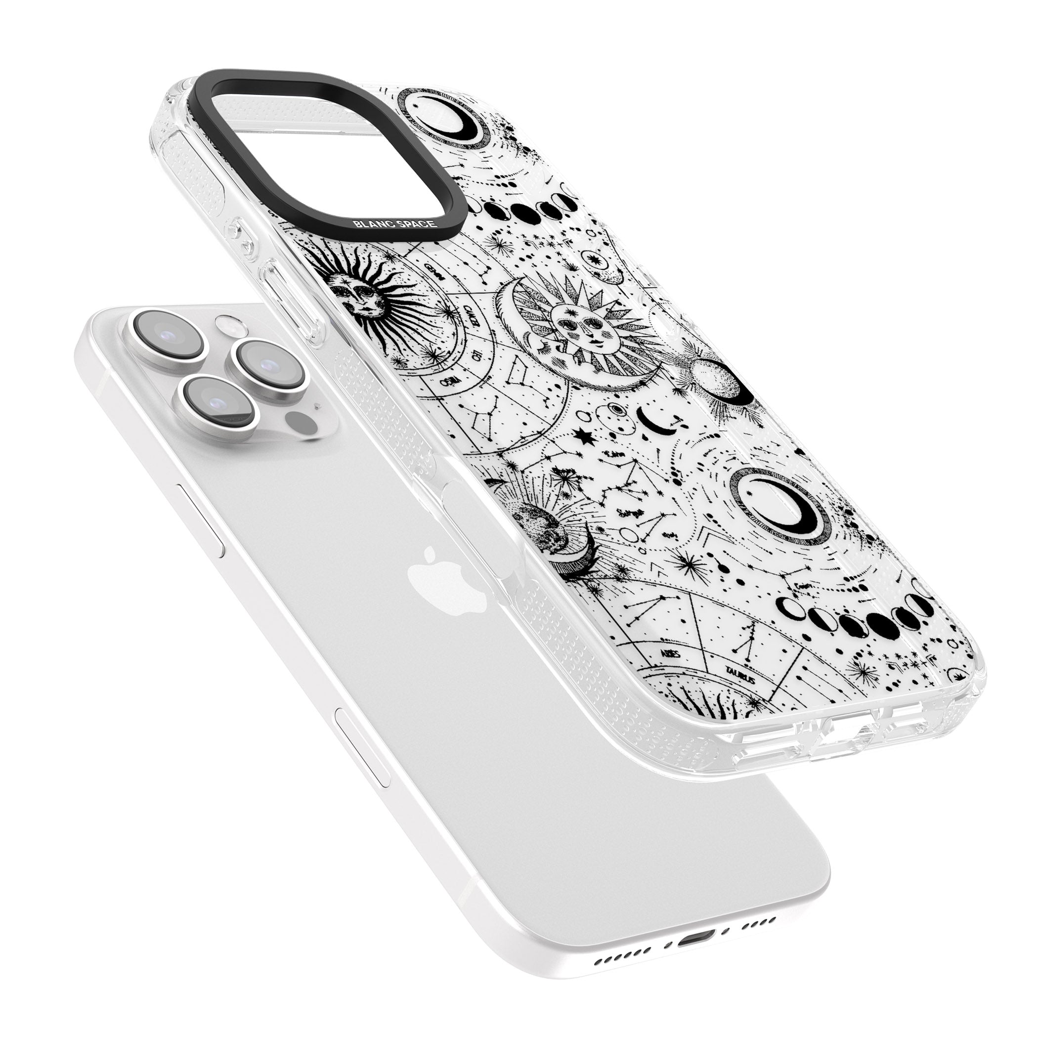 Suns, Moons, Zodiac Signs Astrological iPhone 16 Pro Max / 16 Pro Clear Case Impact Air - Blanc Space
