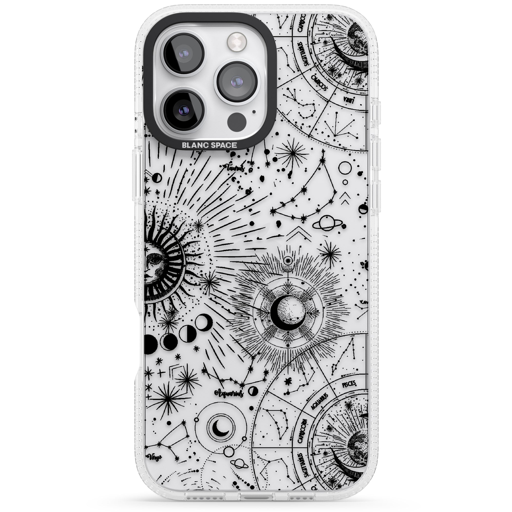 Suns & Constellations Astrological iPhone 16 Pro Max / 16 Pro Clear Case Impact Air - Blanc Space